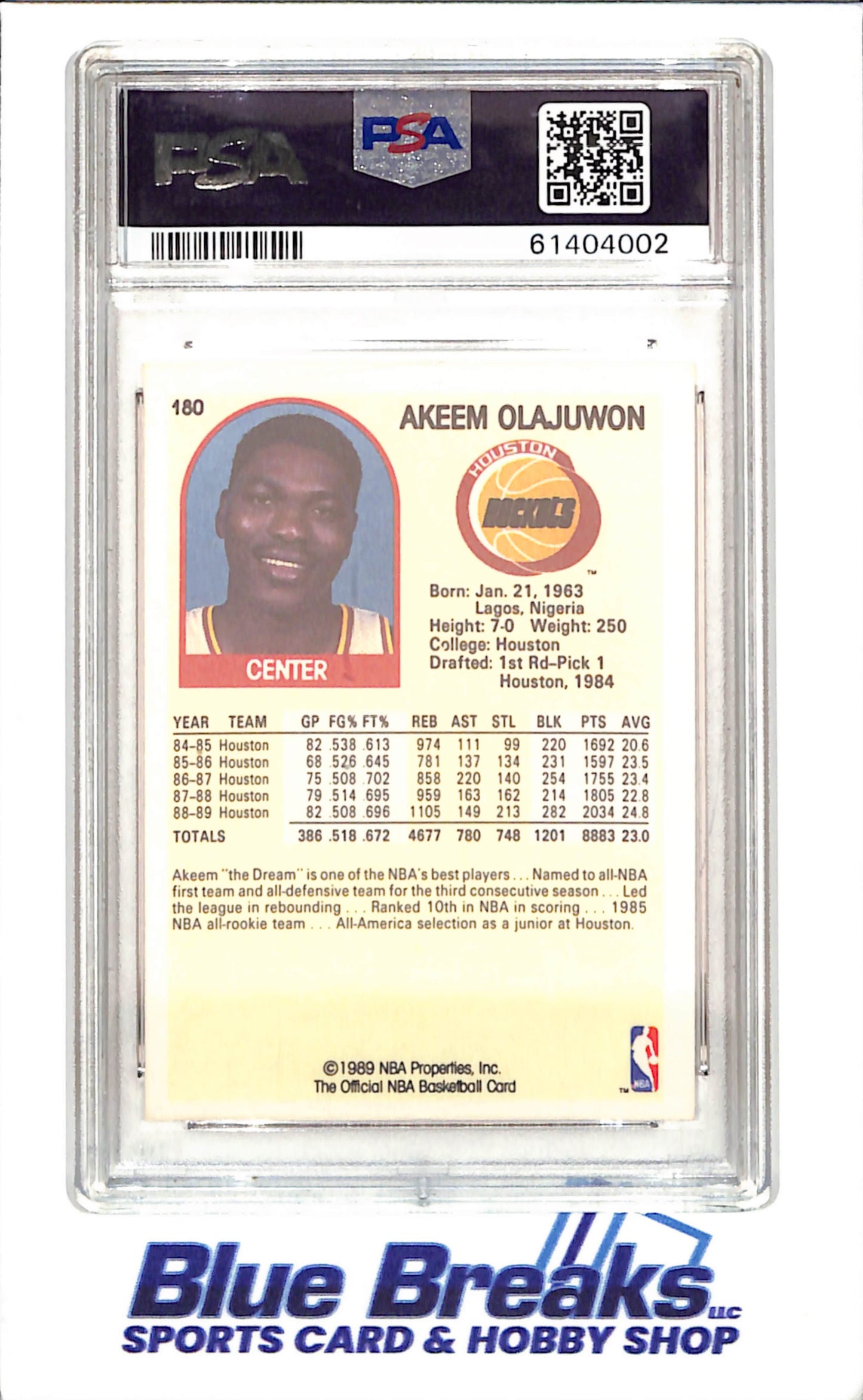1989 Hoops - Akeem Olajuwon - PSA 9 - Houston Rockets - Basketball - #180