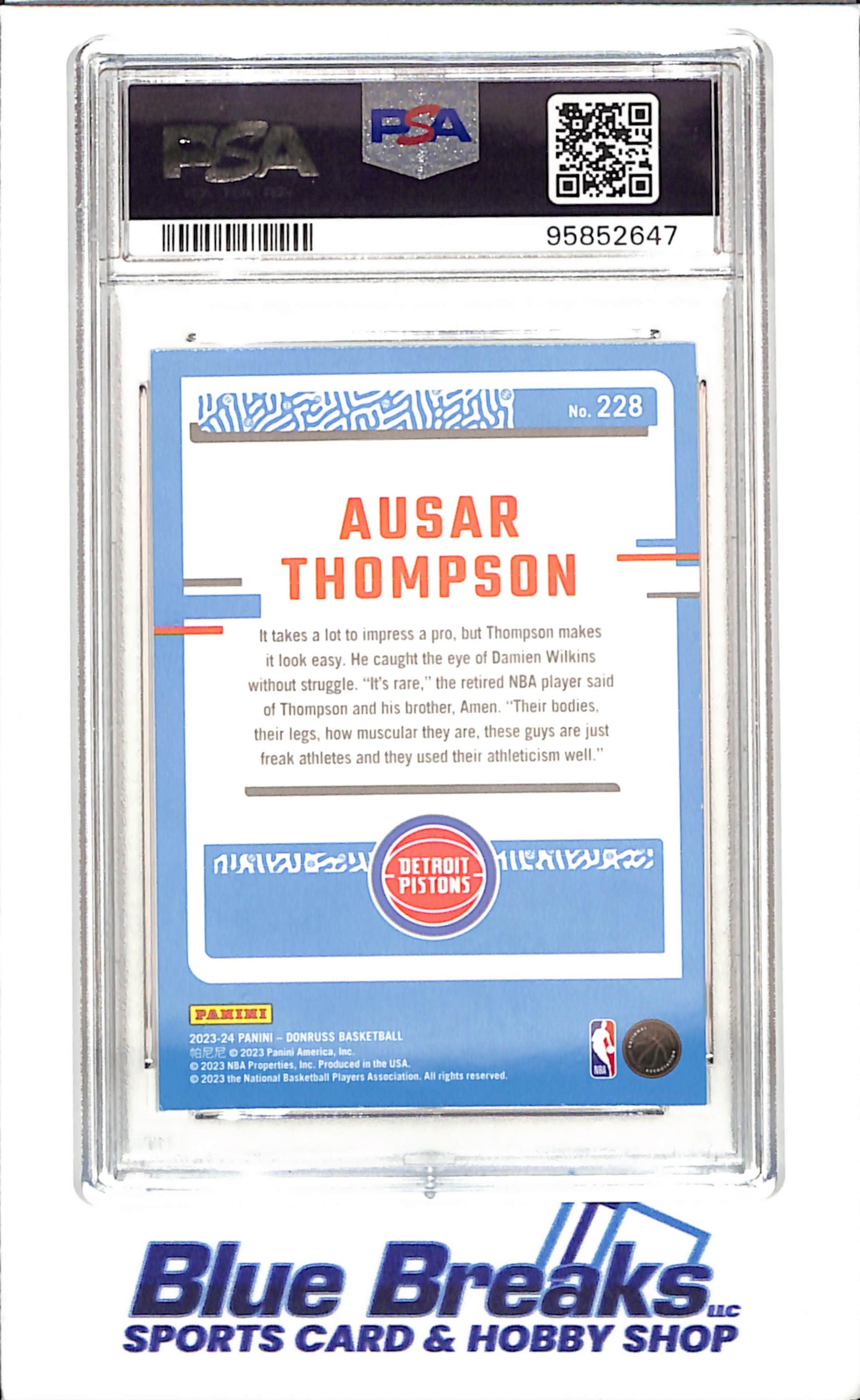 2023 Panini Donruss - Ausar - Thompson - Holo Green Laser - Rated Rookie - PSA 9 - Detroit Pistons - Basketball - #228