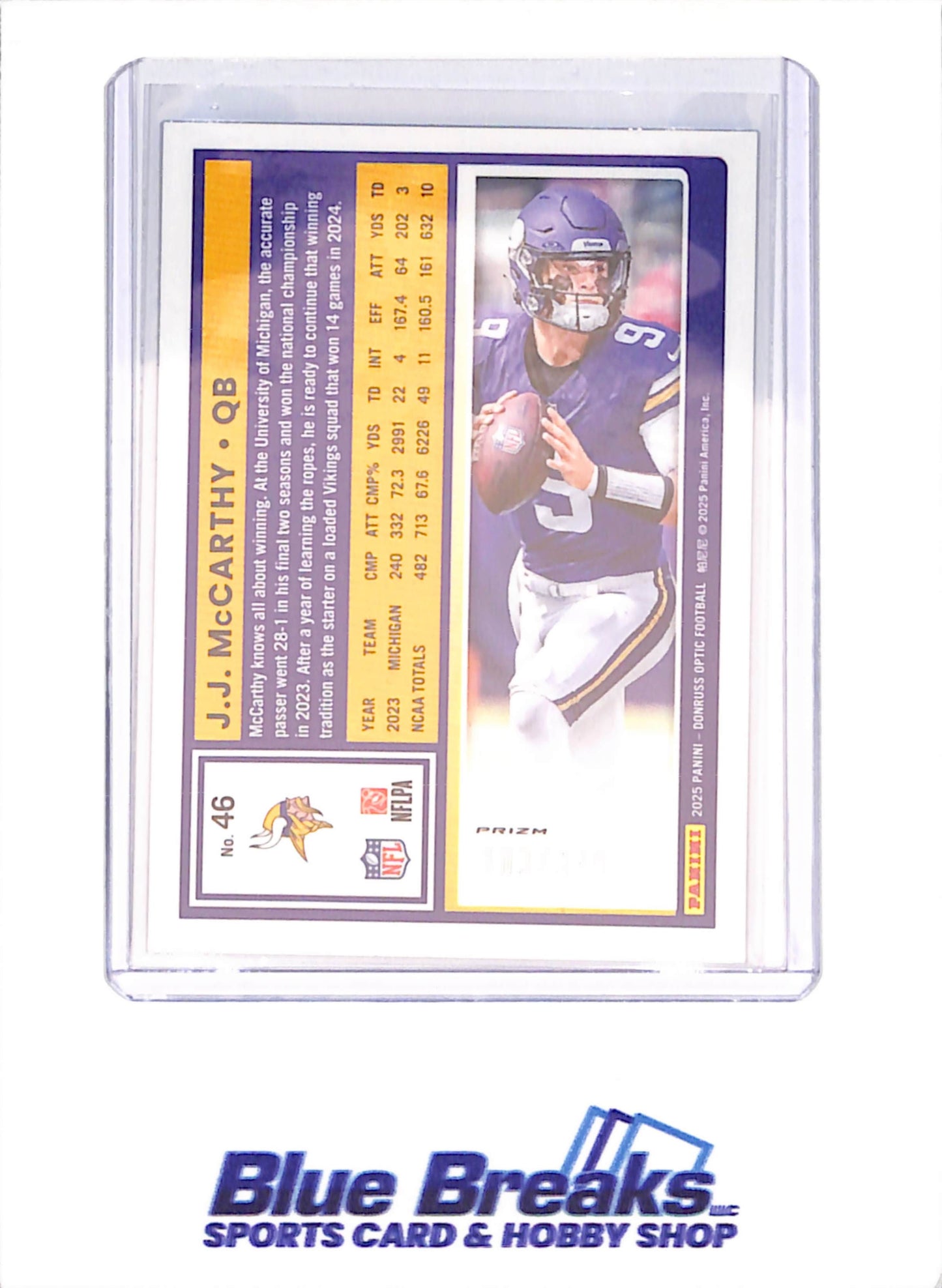 2025 Donruss Optic - JJ McCarthy - Aqua - 103/349 - Minnesota Vikings - Football - #46