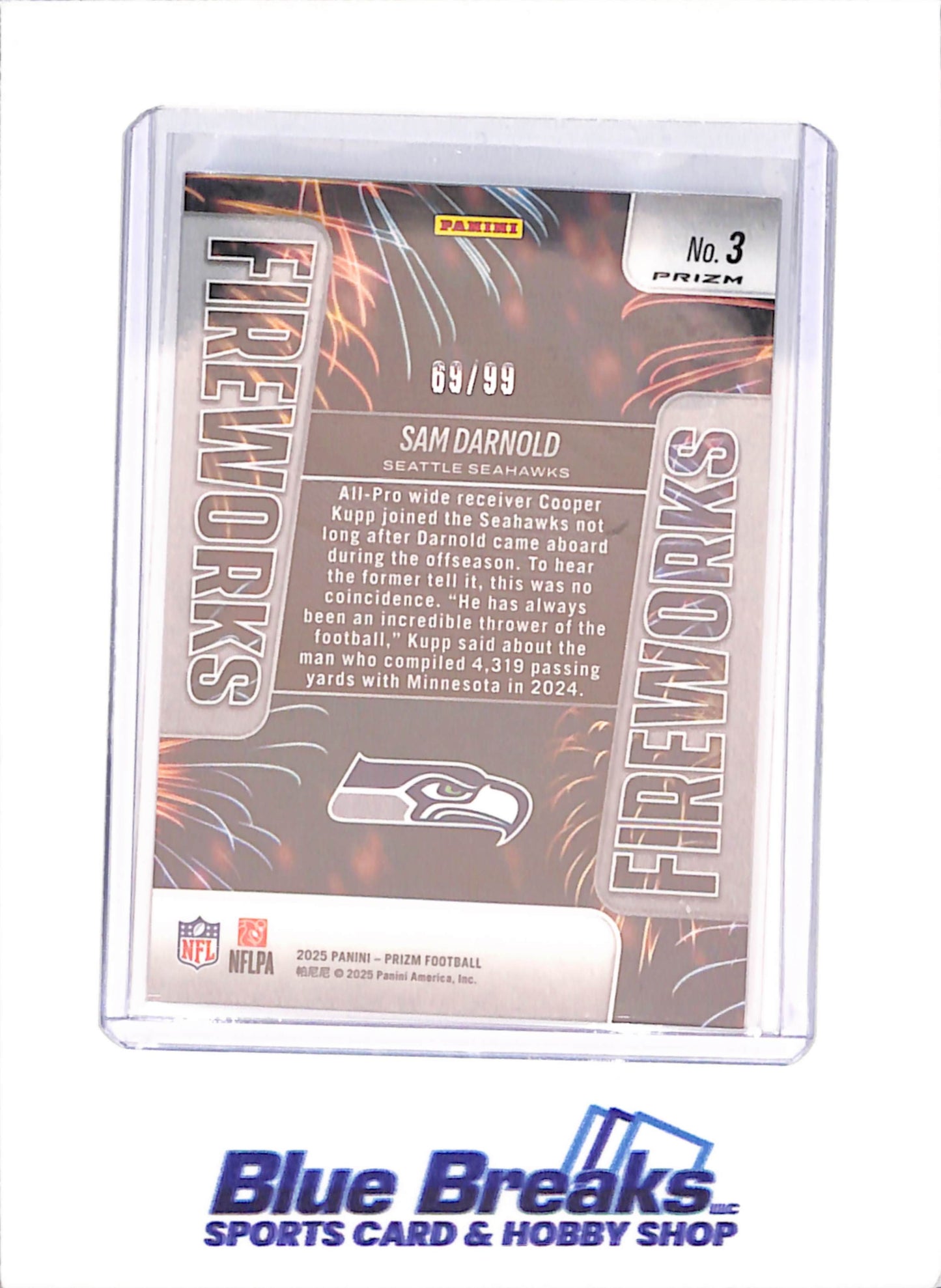 2025 Panini Prizm - Sam Arnold - FOTL - Fireworks - Blue Ice - 69/99 - Seattle Seahawks - Football - #3