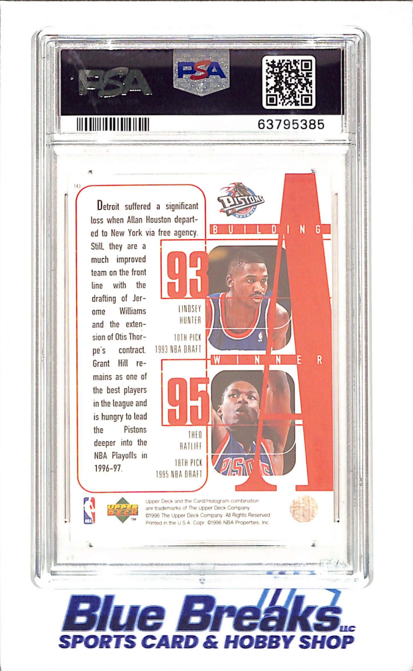 1996 Upper Deck - Detroit Pistons - Joe Dumas - Grant Hill - Stacey Augmon - PSA 10 - Basketball - #143