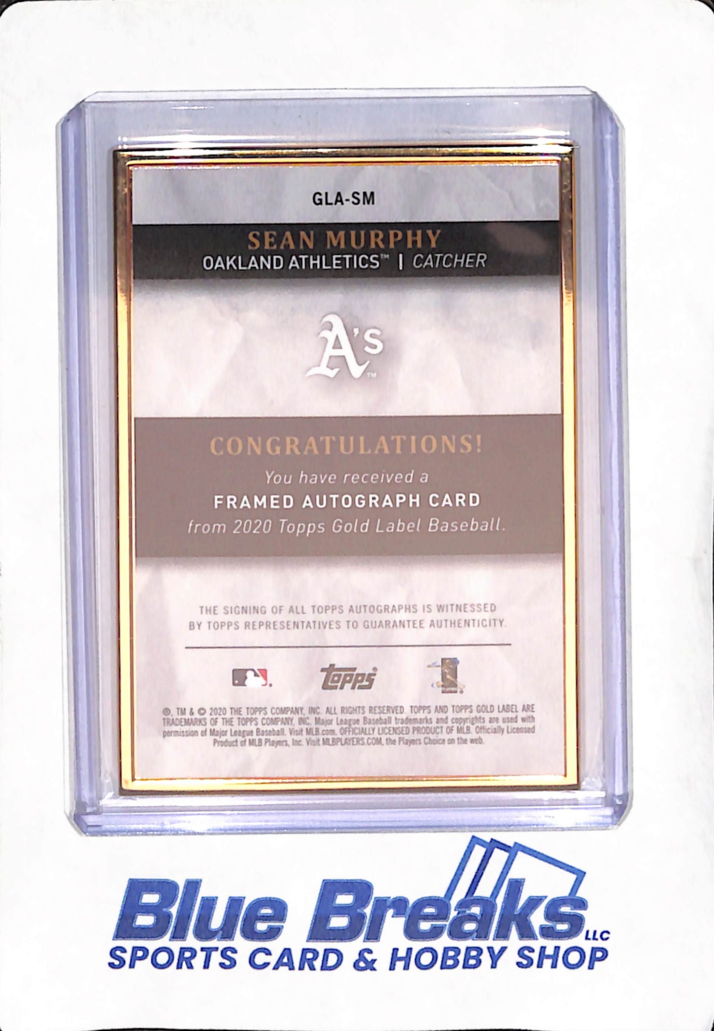 2020 Topps Gold Label - Sean Murphy - Autograph - RC - Oakland A's - Baseball - #GLA-SM