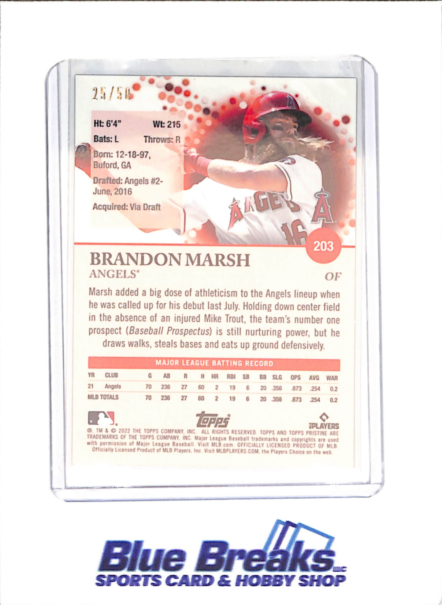 2022 Topps Pristine - Brandon Marsh - RC - 25/50 - Los Angeles Angels - Baseball - #203