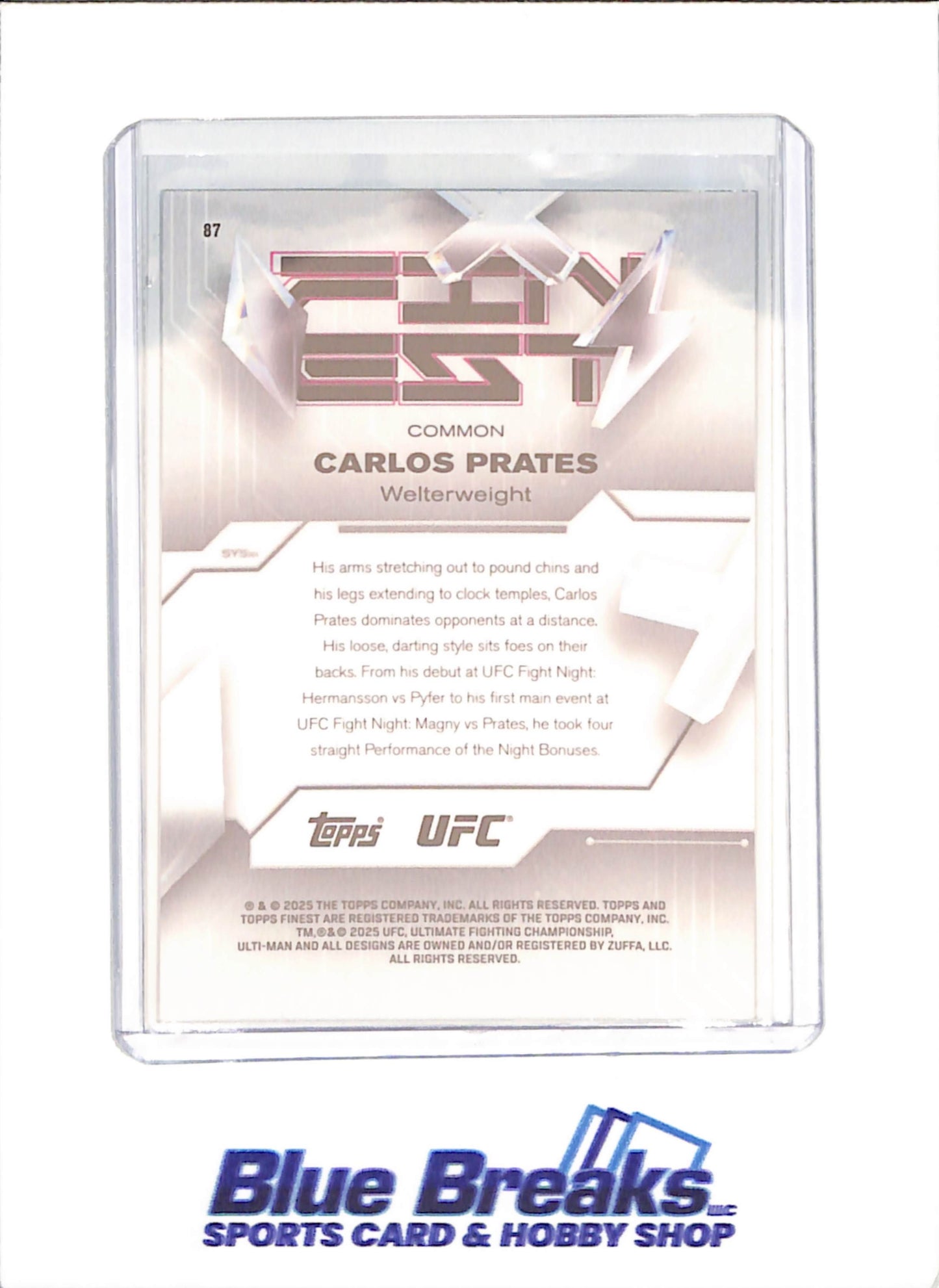 2025 Topps Finest - Carlos Prates - RC - 8/10 - Common - Welterweight - UFC - #87