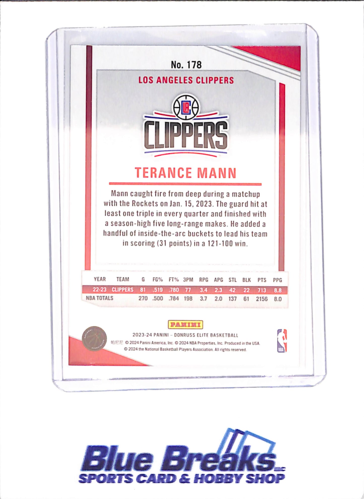 2023-24 Donruss Elite - Terrance Mann - Hyper Gold - 7/10 - Los Angeles Clippers - Basketball - #178