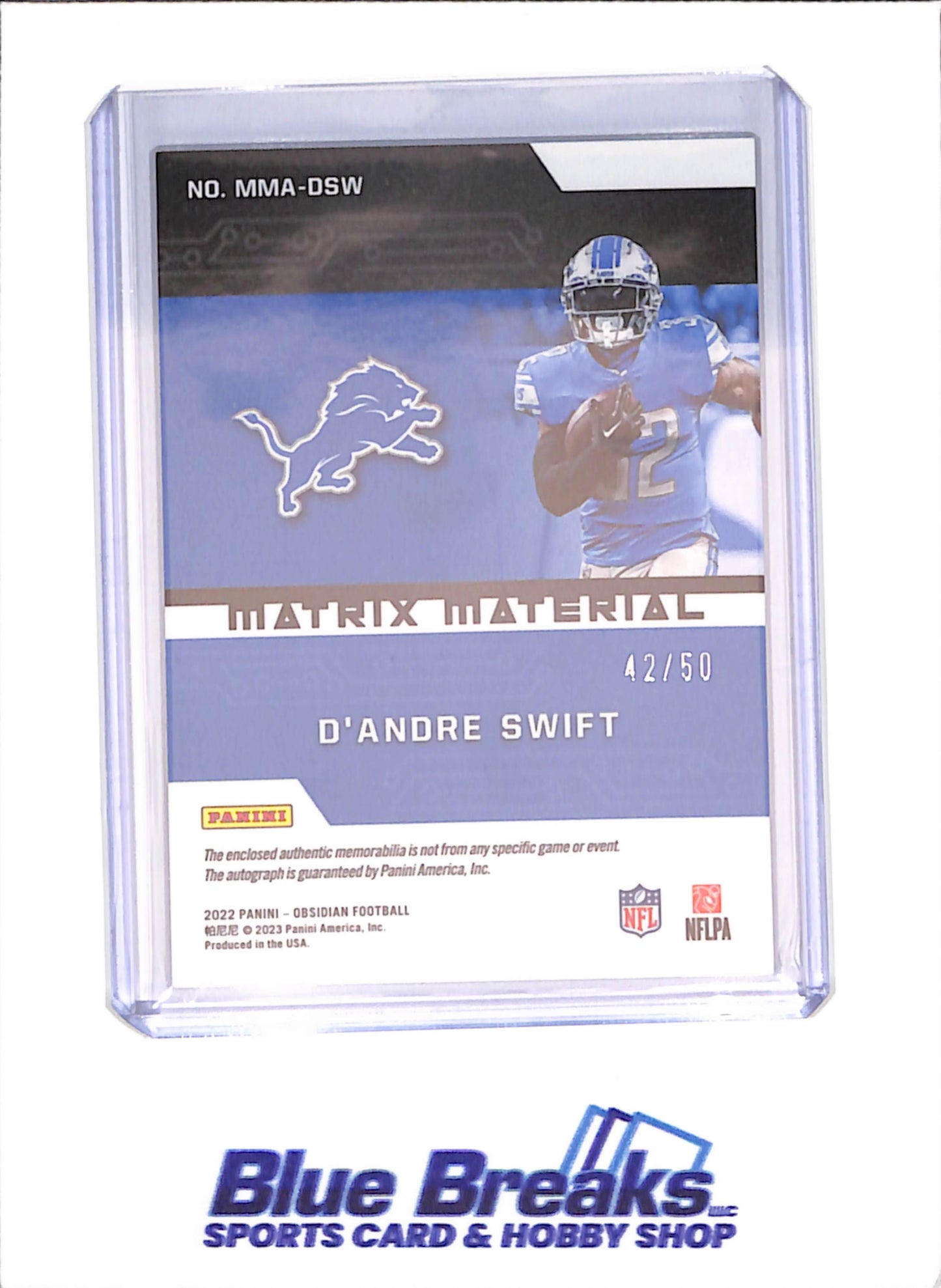 2022 Panini Obsidian - D'Andre Swift - Green Matrix Material - Autograph Relic - 42/50 - Detroit Lions - Football - #MMA-DSW