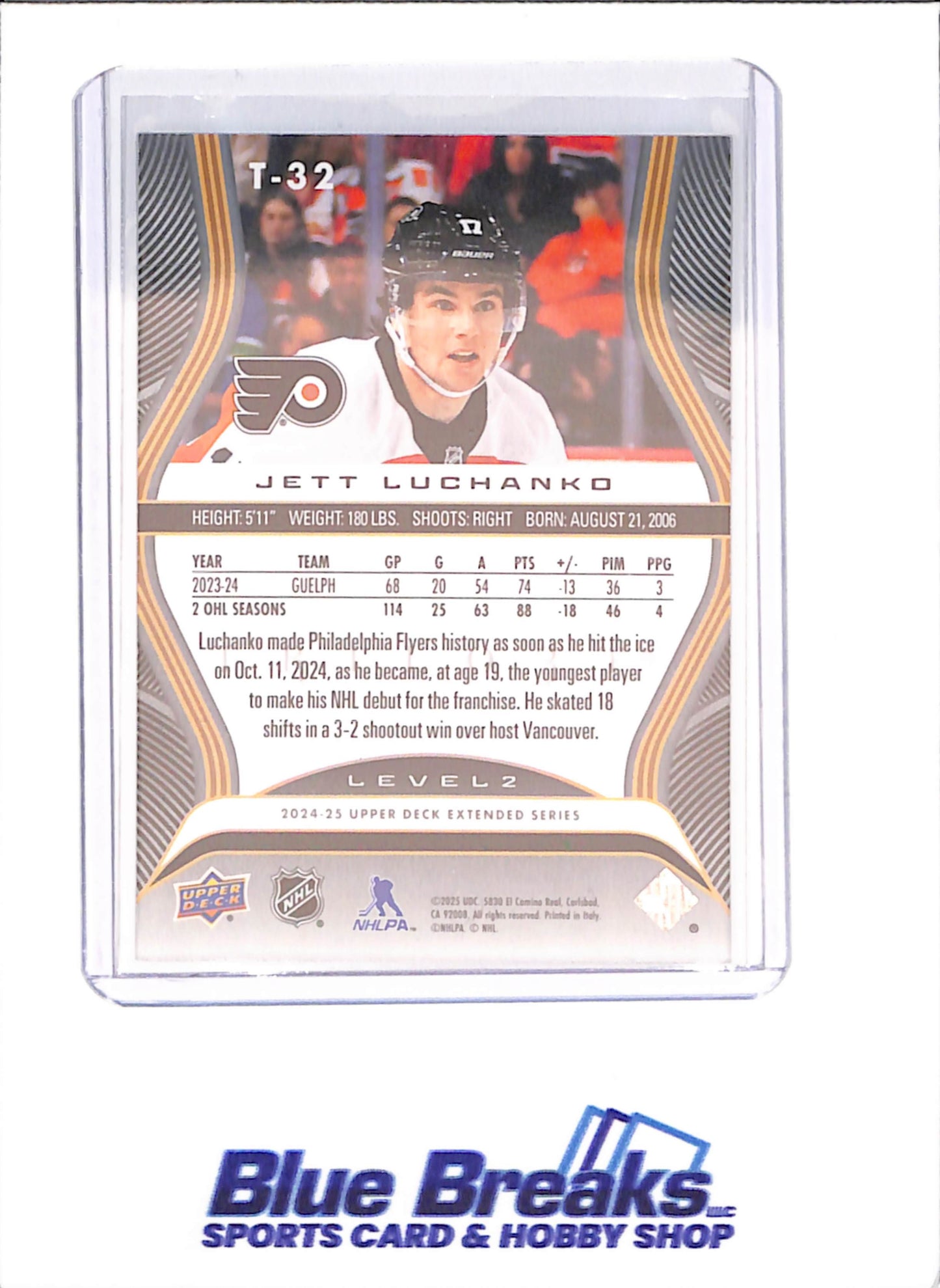 2024-25 Upper Deck Extended Series - Jett Luchanko - Trilogy - Rookie Premieres Gold - 7/499 - #T-32