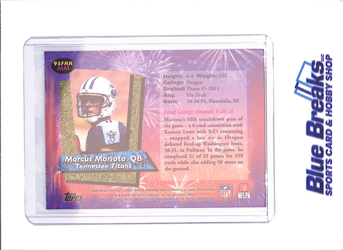 2105 Topps Finest - Marcus Mariota - Blue - Rookie - Tennessee Titans - Football - #95FRR MM