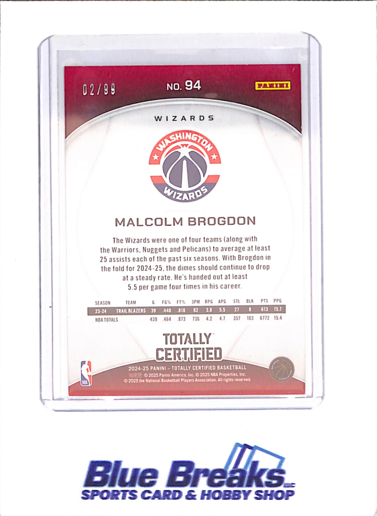 2024-25 Panini Totally Certified - Malcolm Bronson - Green Mirror - 2/99 - Washington Wizards - Basketball - #94