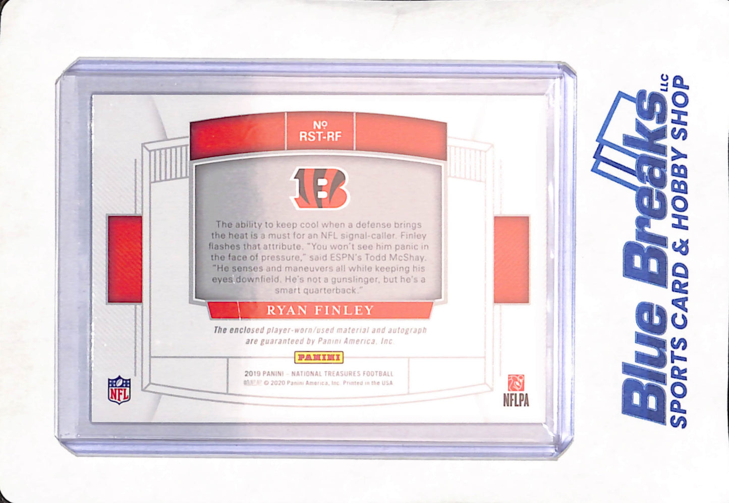 2019 Panini National Treasures - NFL Gear - Ryan Finley - Triple Relic - Auto - 59/99 - #RST-RF - Bengals - Football