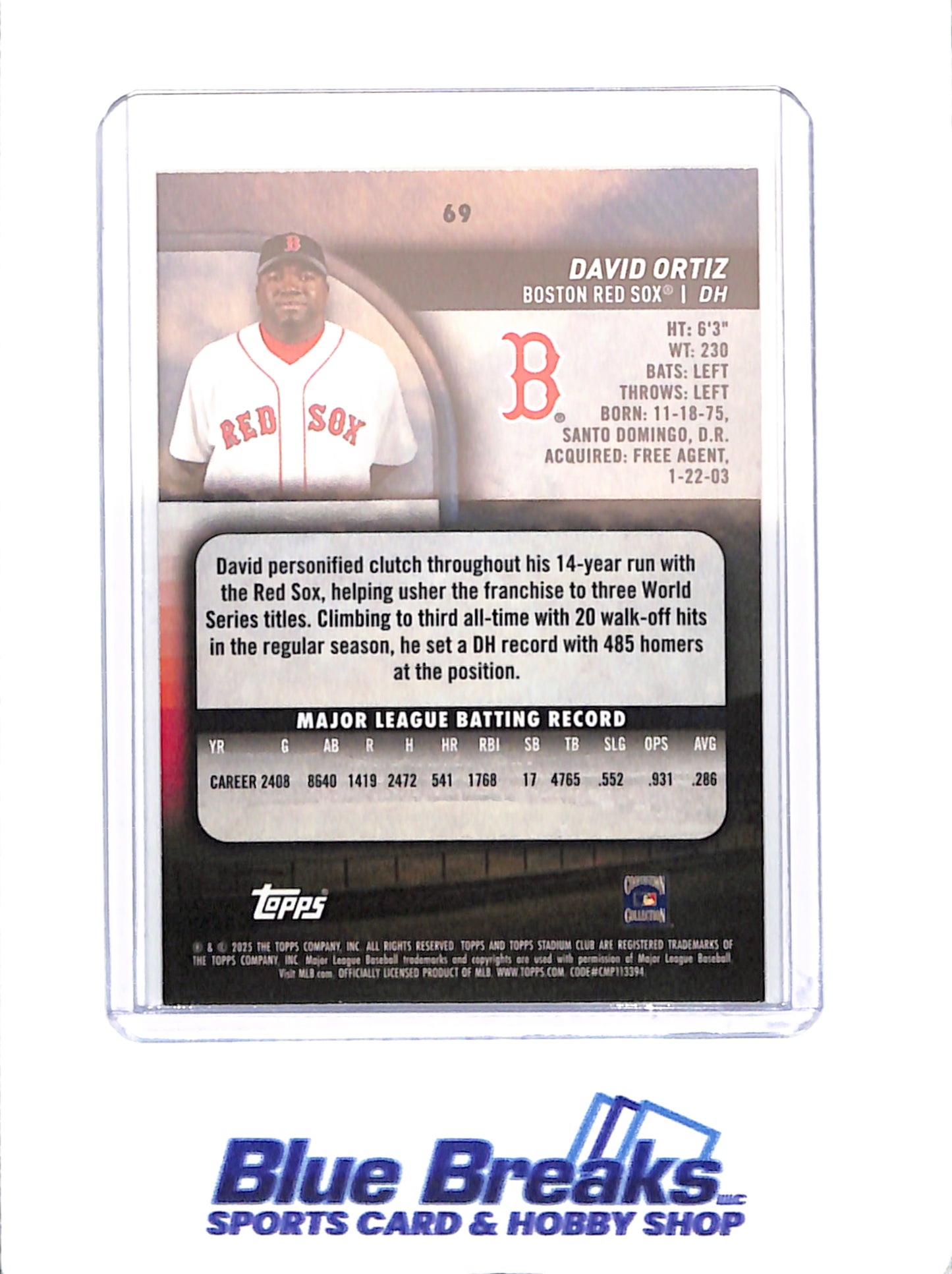 2025 Topps Stadium Club - David Ortiz - Boston Red Sox - Gold - 4/50 - #69
