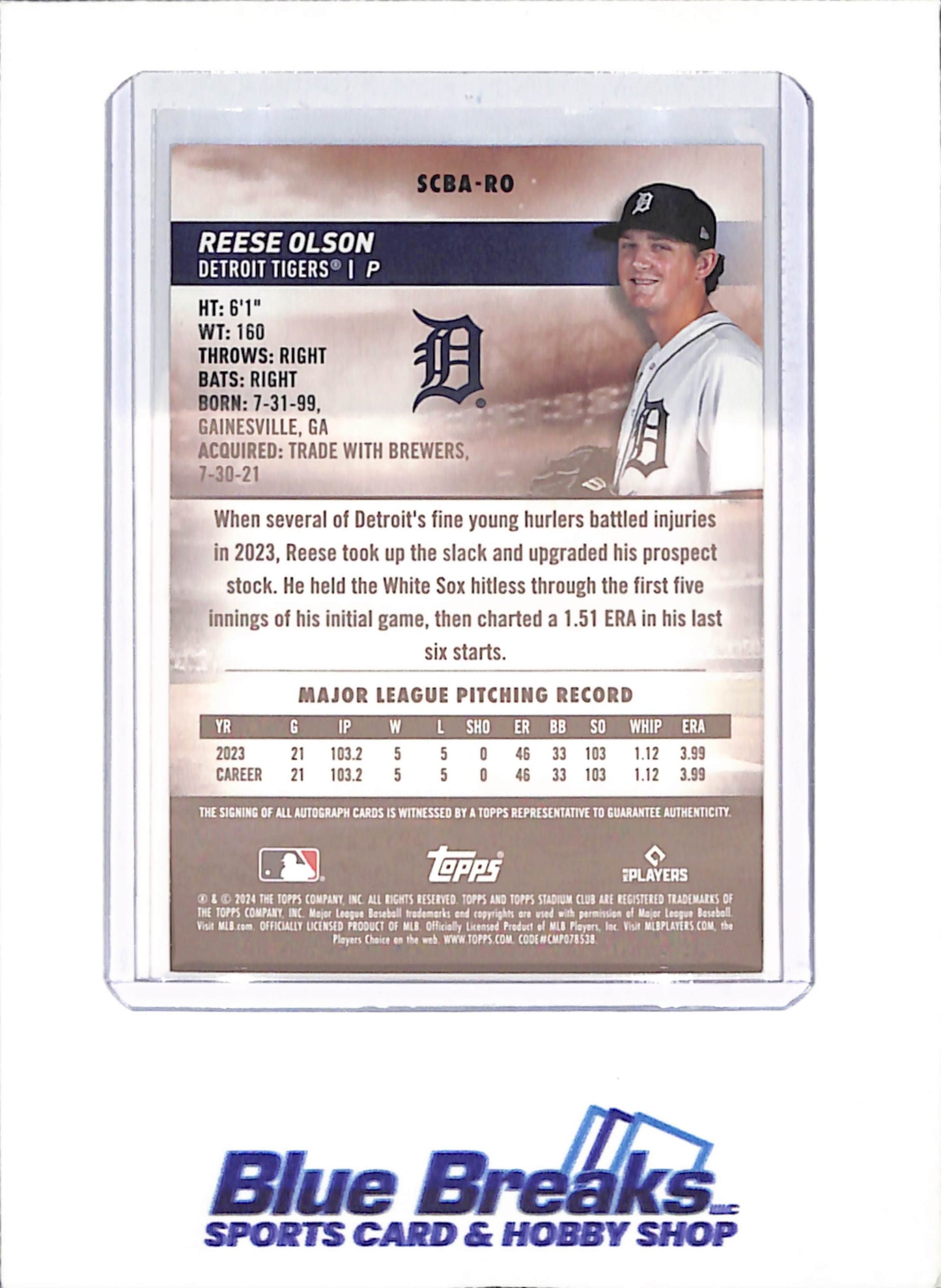 2024 Topps Stadium Club - Reese Olson - Autograph - RC - Detroit Tigers - Baseball - #SCBA-RO