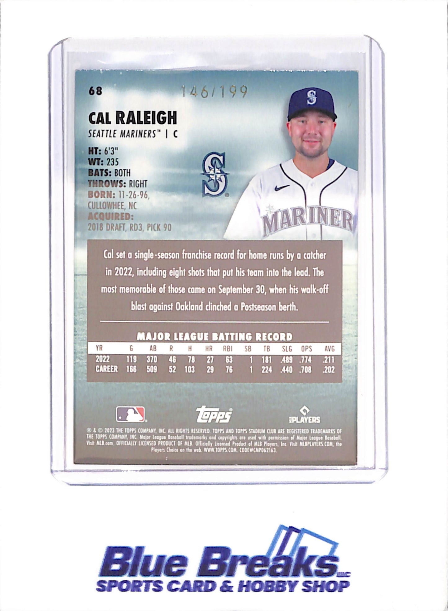 2025 Topps Stadium Club - Cal Raleigh - Orange Foil - 146/199 - Seattle Mariners - Baseball - #68