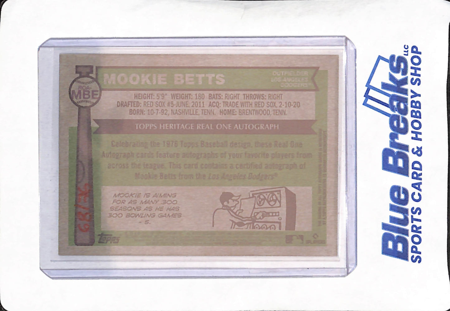 2025 Topps Heritage - Mookie Betts - Red Autograph - Los Angeles Dodgers - Baseball - 68/76 - #ROA-MBE