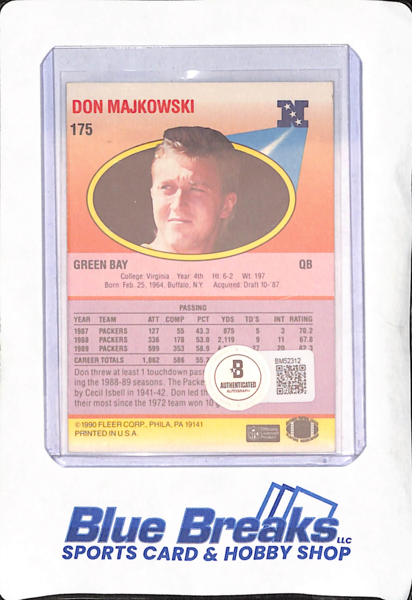 1990 Fleer - Don Majikowski - In Person Autograph - Green Bay Packers - Football - Beckett Authentication - #175