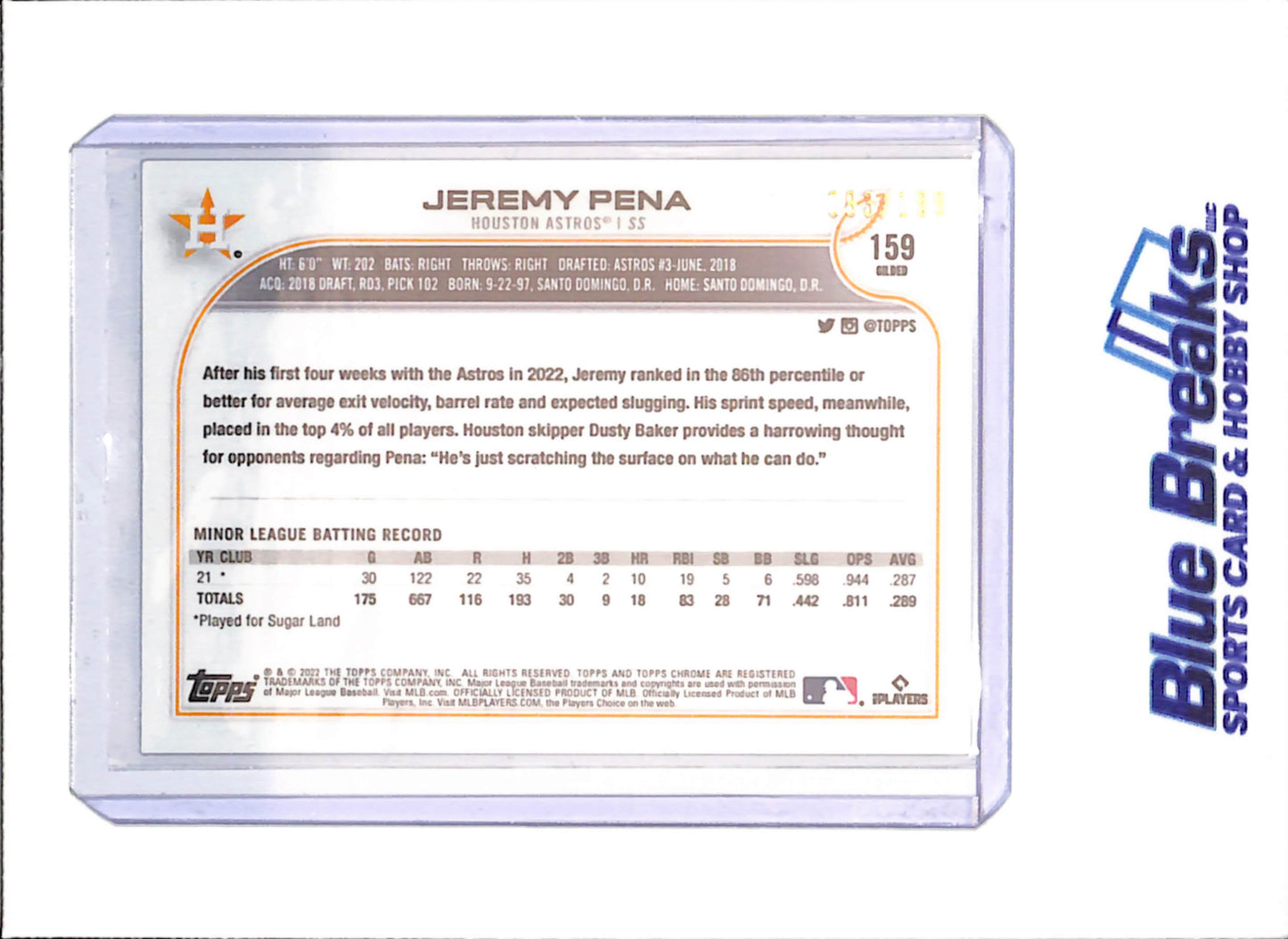 2022 Topps Chrome Gilded - Jeremy Pena - RC - 83/199 - Houston Astros - Baseball - #159