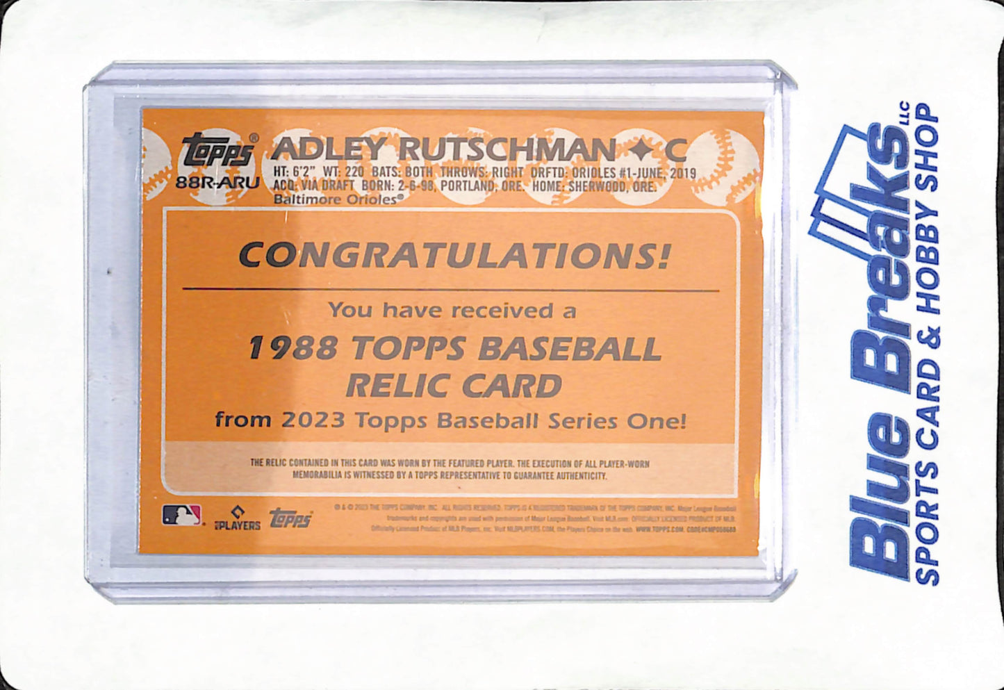 2023 Topps - Adley Rutschman - 1988 35th Anniversary Relic - RC - Baltimore Orioles - Baseball - #BBR-ARU