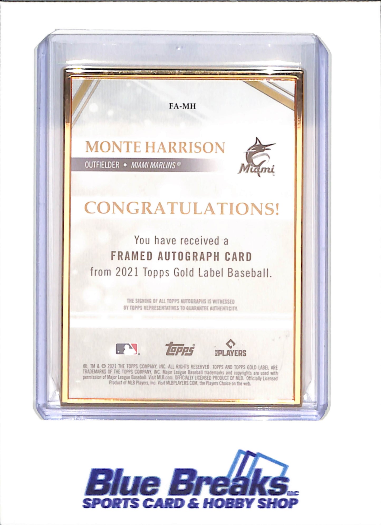 2021 Topps Gold Label - Monte Harrison - Autograph - RC - Miami Marlins - Baseball - #FA-MH - drop