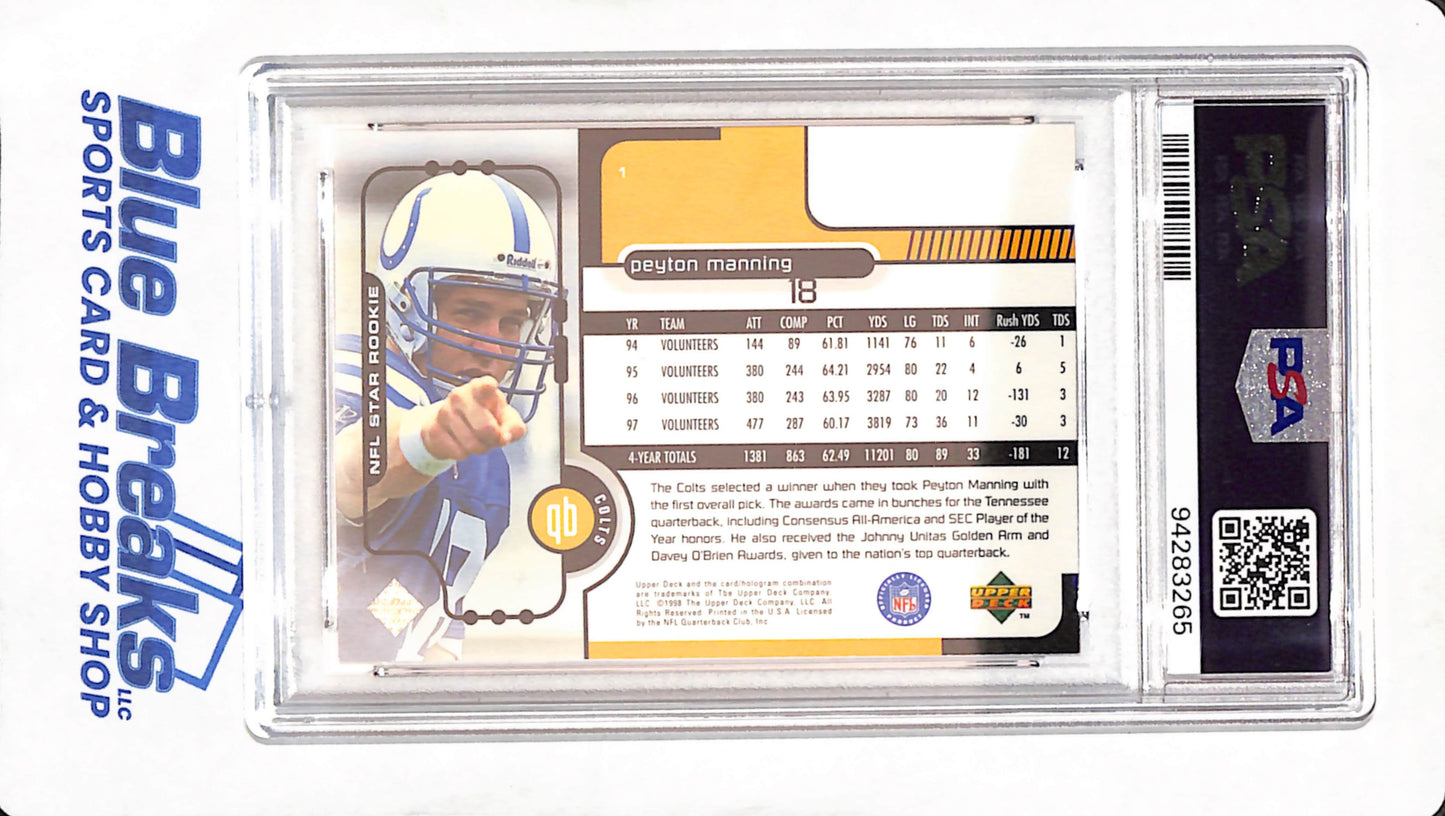1998 Upper Deck - NFL Star Rookie - Peyton Manning - #1 - PSA 9 - football - Colts