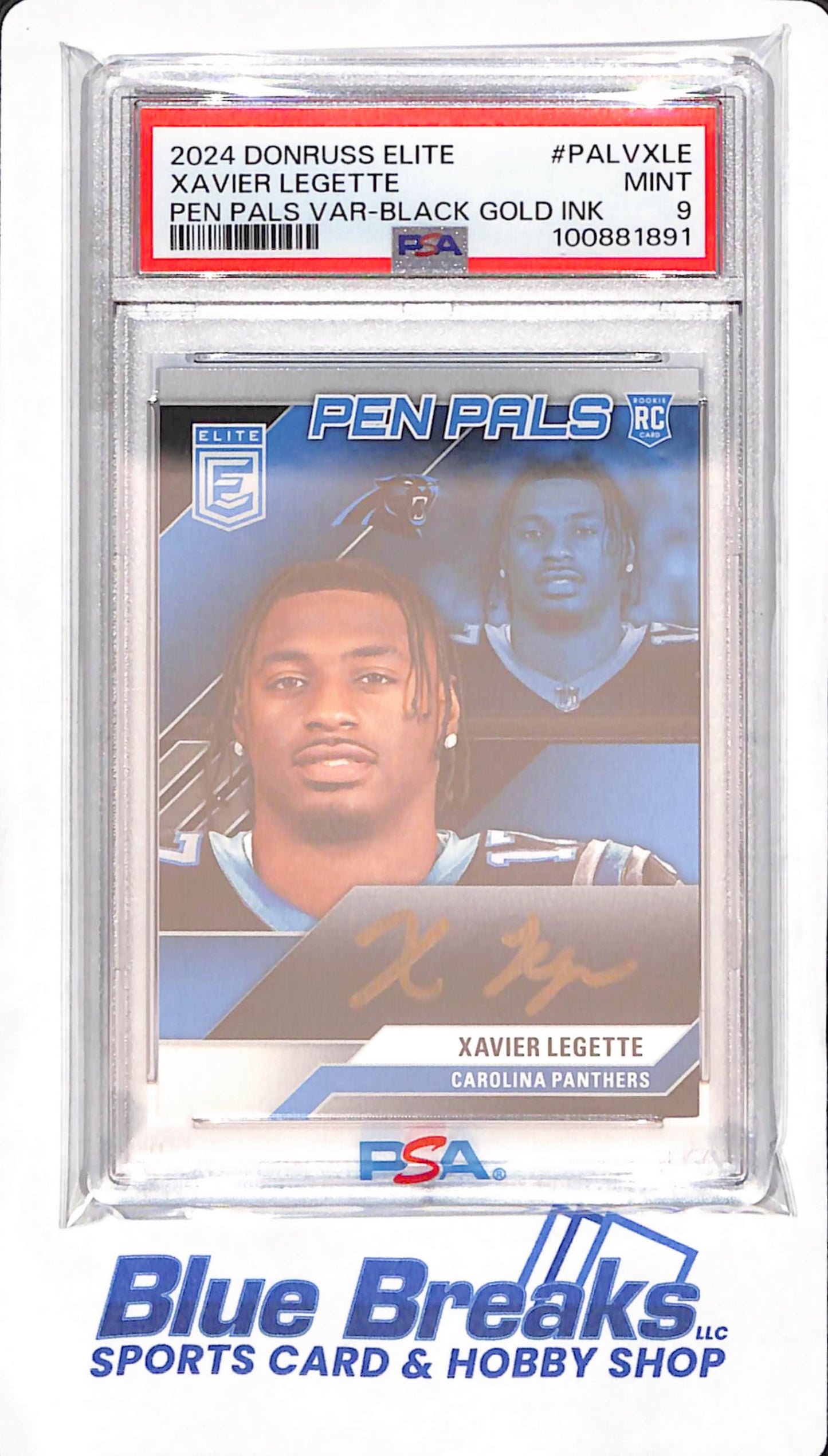 2024 Panini Donruss Elite - Pen Pals Variation - black gold ink - Xavier Legette -auto - RC - #PALV-XLE - PSA 9 - football - Panthers