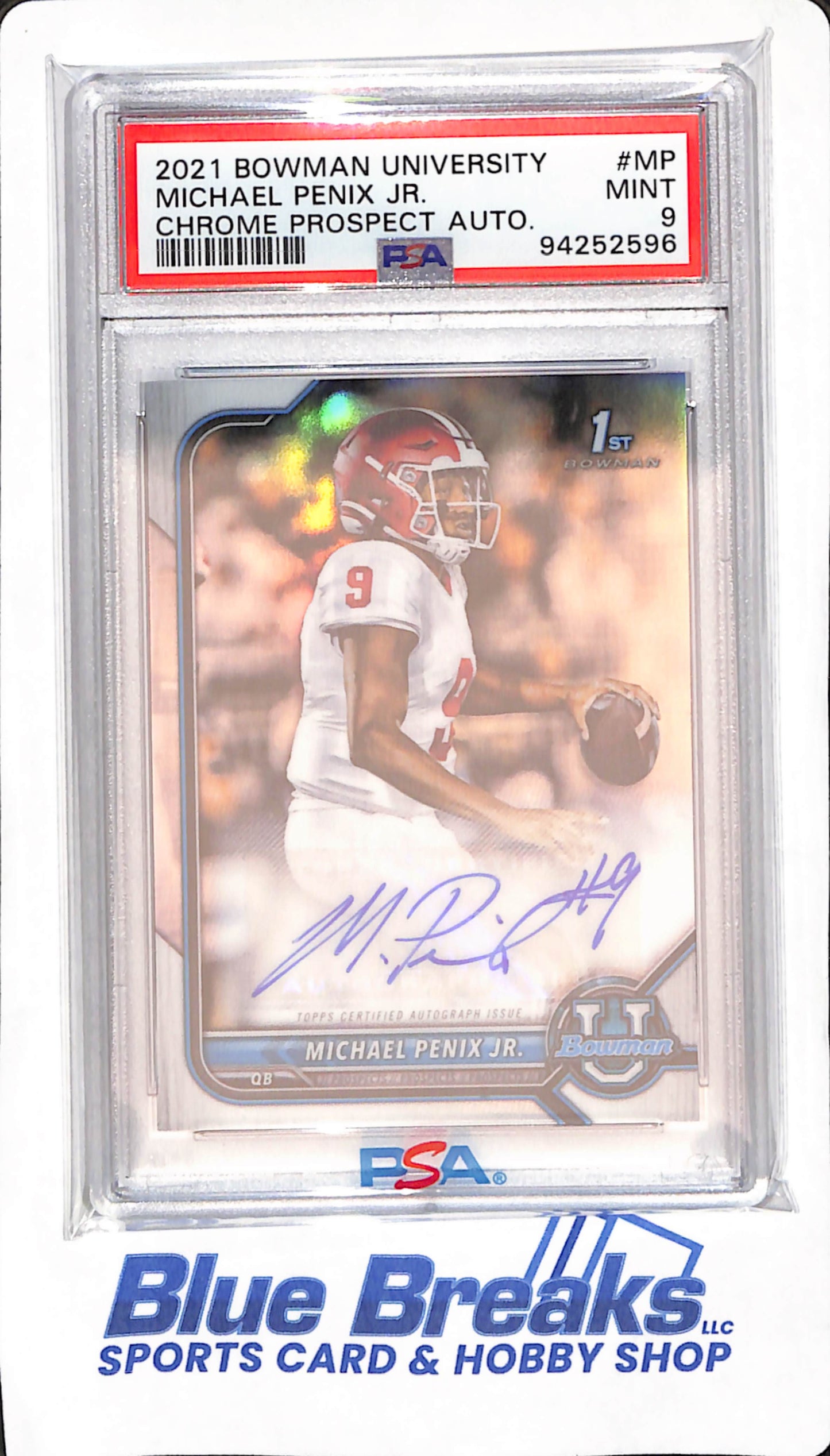 2021 Bowman University - 1st Bowman - Chrome Prospect - Michael Penix Jr - auto - #BCPA-MP - PSA 9 - football - Falcons