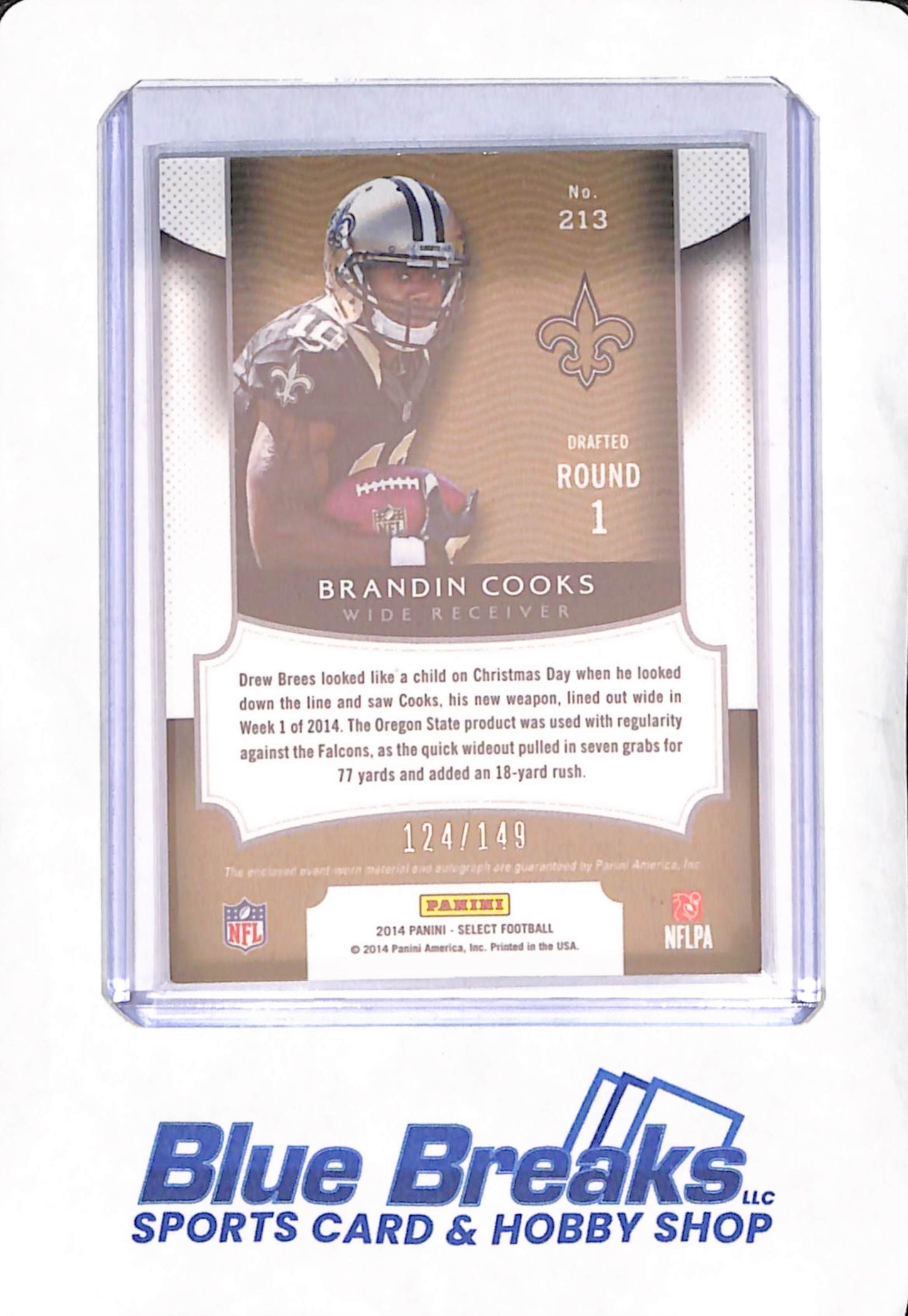 2014 Panini Select - Brandin Cooks - Autograph Relic - RC - RPA - New Orleans Saints - Football - 124/149 - #213