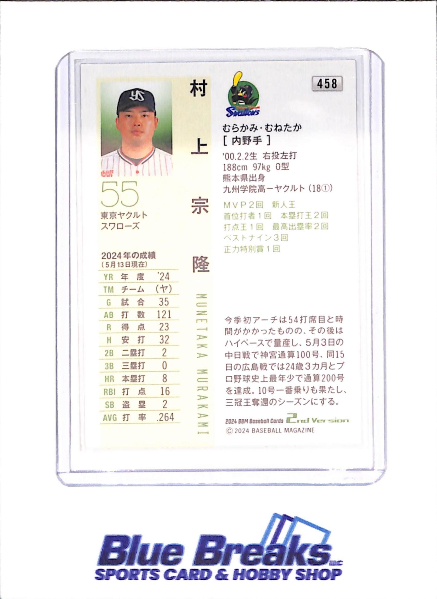 2024 BBM 2nd Version - Munetaka Murakami - Tokyo Yakult Swallows - Japanese Baseball - Baseball - #458 - Drop
