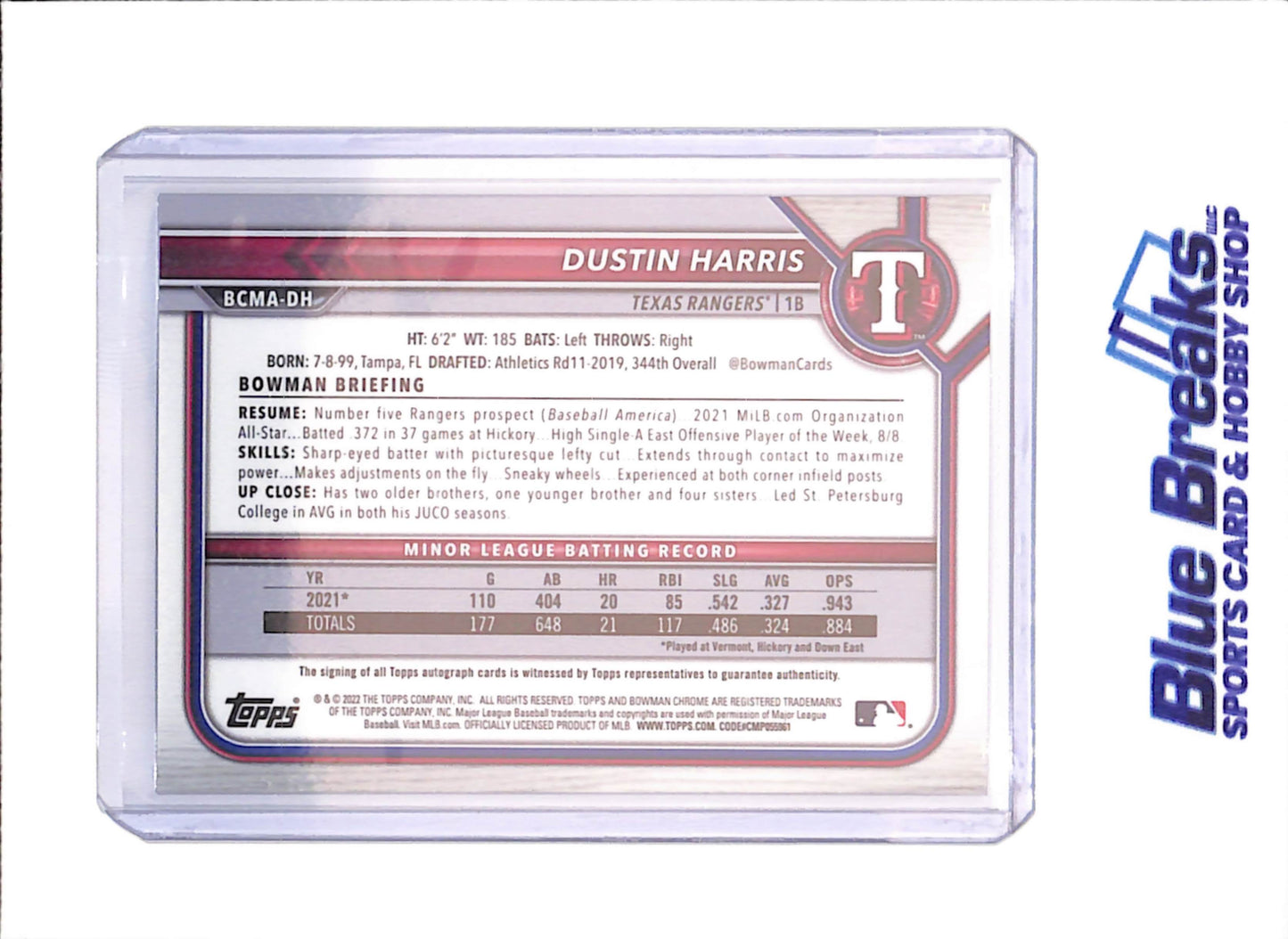 2022 Bowman Chrome - Dustin Harris - Mojo Autograph - Texas Rangers - Baseball - #BCMA-DH - drop