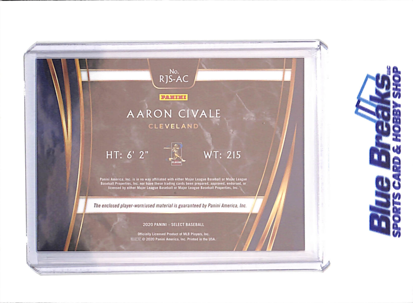 2020 Panini Select - Aaron Civale - Relic - Rookie - Cleveland Guardians - Baseball - #RJS-AC - drop