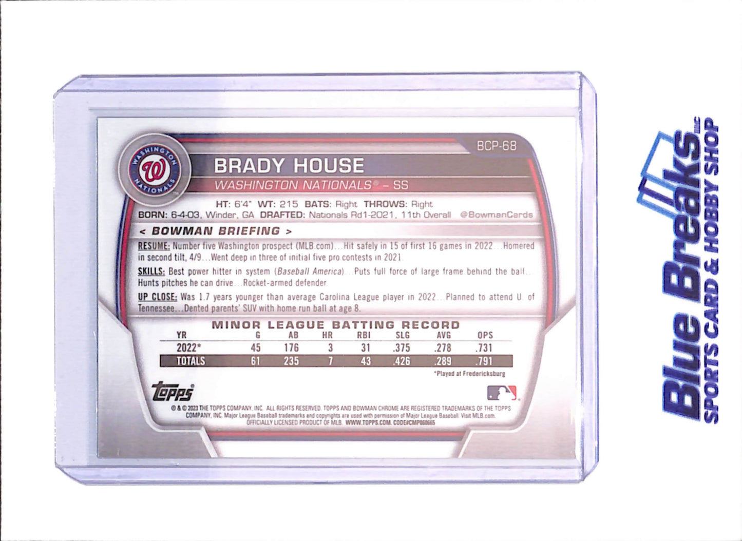 2023 Bowman Chrome - Brady House - 73/99 - Washington Nationals - Baseball - #BCP-68 - drop