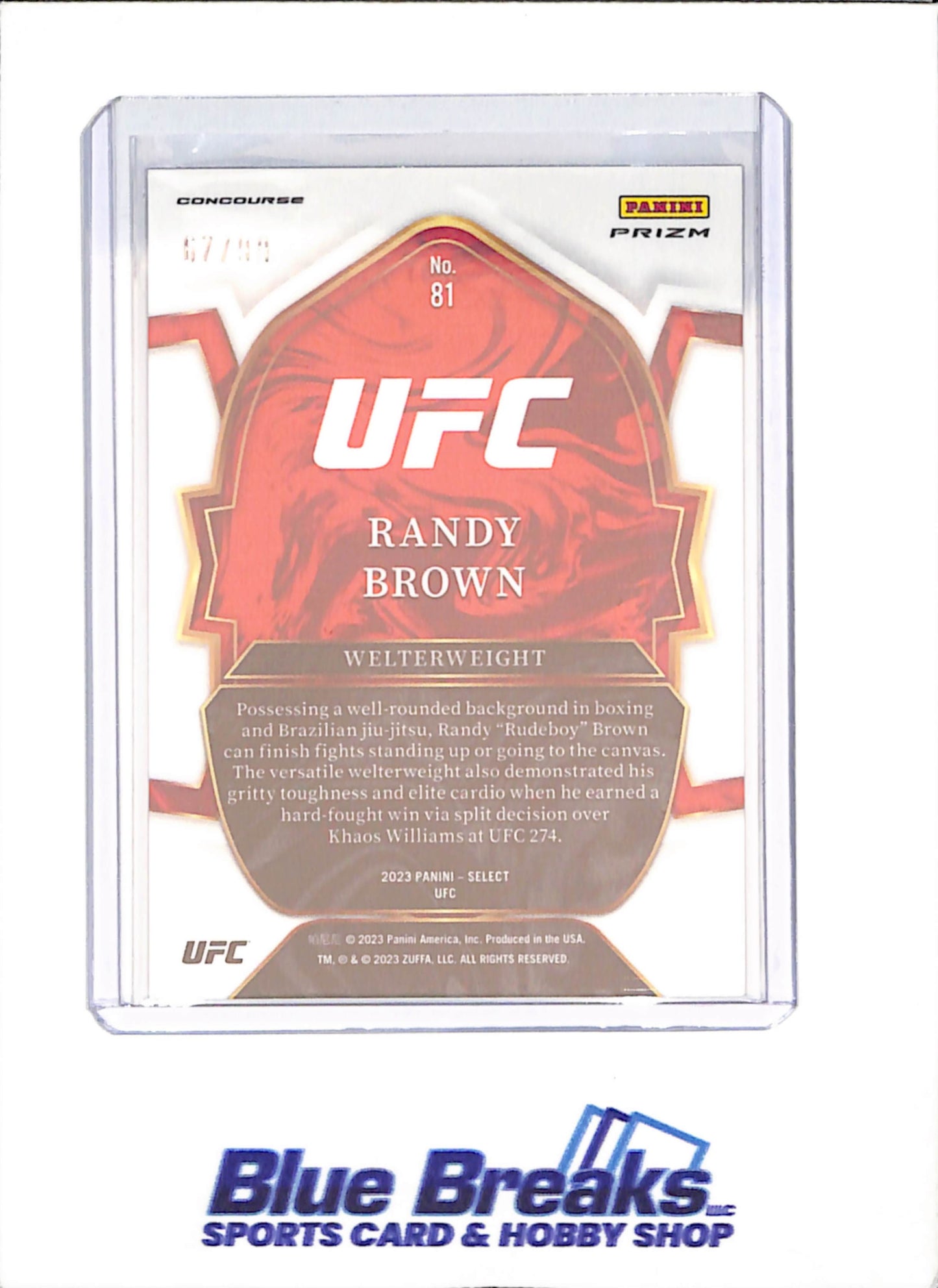 2023 Panini Select - Randy Brown - Red Disco - RC - 67/99 - UFC - #81 - drop