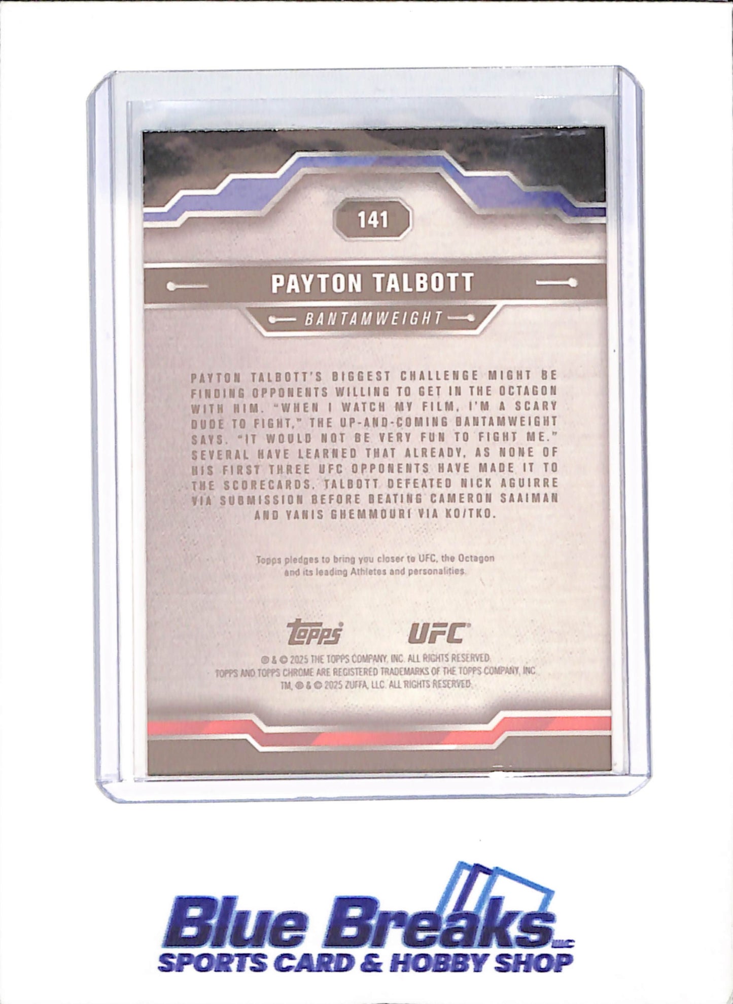 2025 Topps Chrome Sapphire - Payton Talbott - Green RC - 9/75 - UFC - #141 - drop