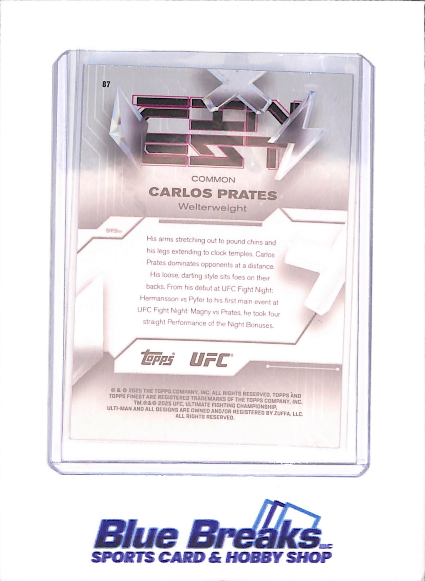 2025 Topps Finest - Carlos Prates - 25/150 - RC - Xfractor - Common - UFC - #87 - drop