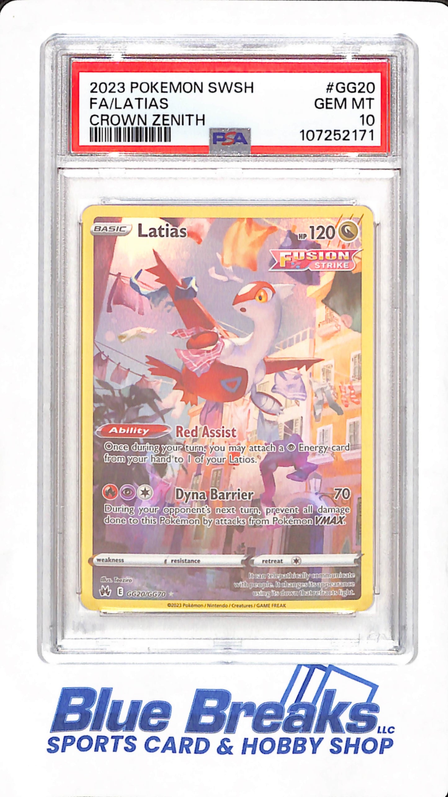 2023 Pokemon Sword & Shield Crown Zenith - Latias Full Art - PSA GEM MT 10 - #GG20/GG70