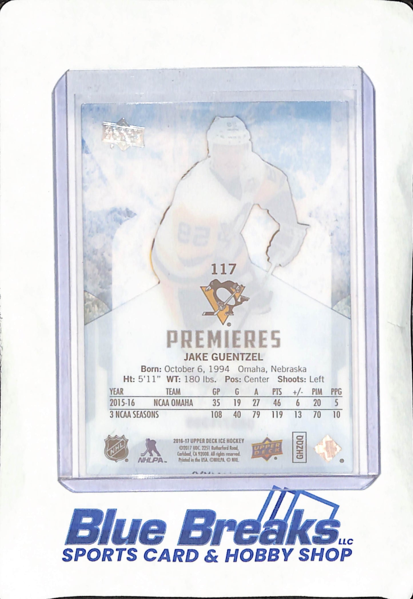 2016-17 Upper Deck Ice - Jake Guentzel - Pittsburgh Penguins - Hockey - Premieres - 857/1299 - #117