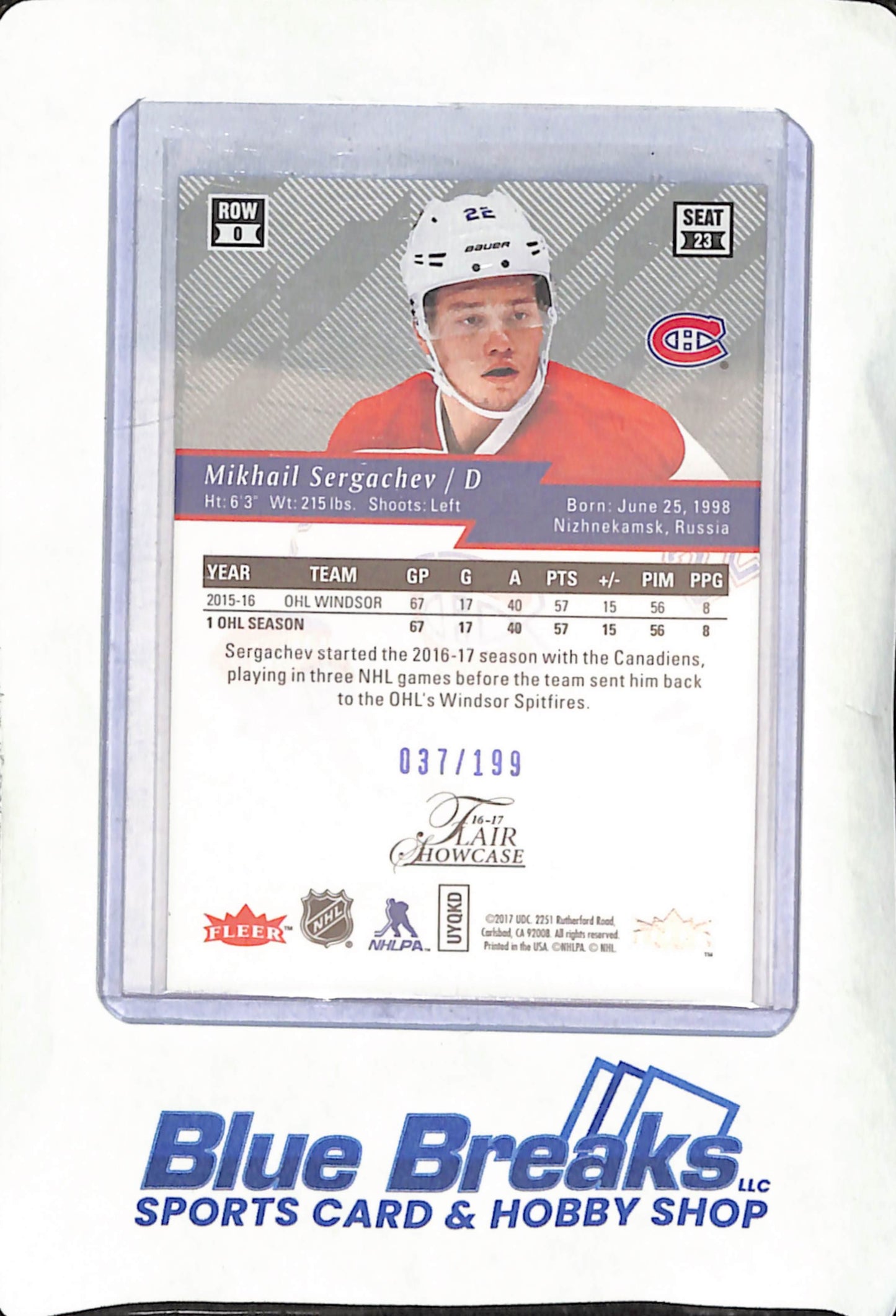 2016-17 Fleer Flair Showcase - Mikhail Sergachev - Blue Ice - 37/199 - Montreal Canadiens
