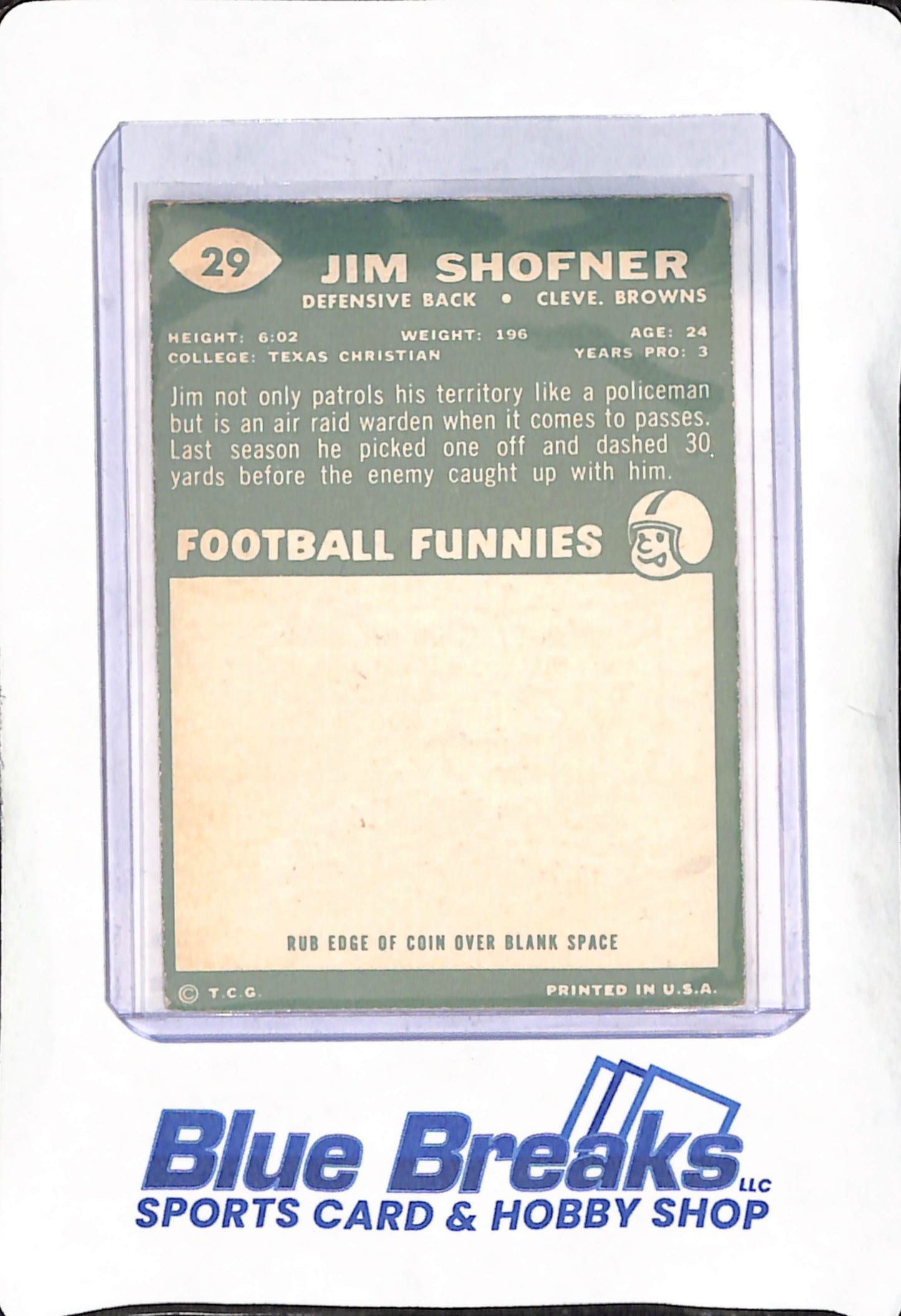 1960 Topps - Jim Shofner - Cleveland Browns - Football - #29