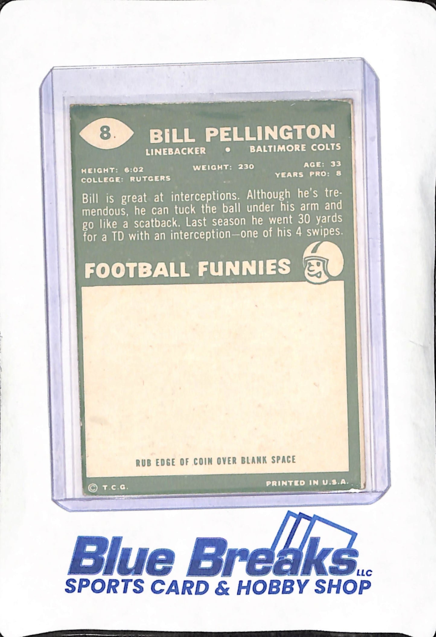 1960 Topps - Bill Pellington - Baltimore Colts - Football - #8