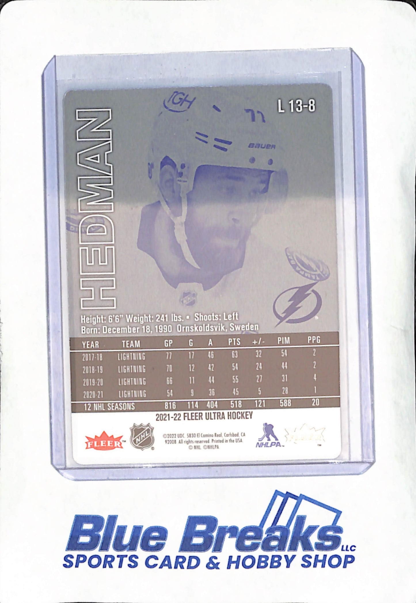 2021-22 Fleer Ultra - Victor Hedman - Lucky 13 Gold Medallion - Tampa Bay Lightning - Hockey - #L 13-8