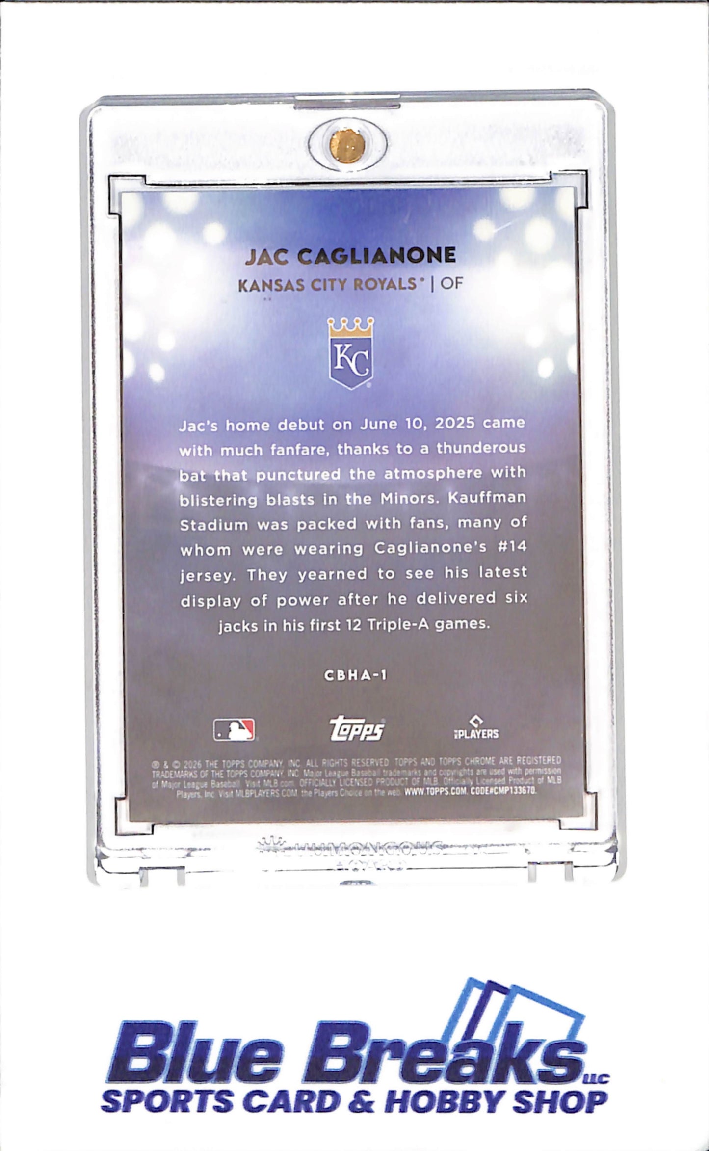 2026 Topps Chrome Black - Jac Caglianone - RC - Home Field Advantage - 38/50 - Kansas City Royals - Baseball - #CBHA-1