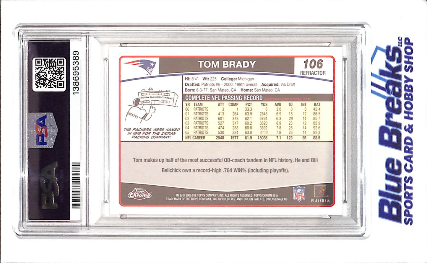 2006 Topps Chrome - Tom Brady - Refractor - PSA 8 - New England Patriots - Football - #106
