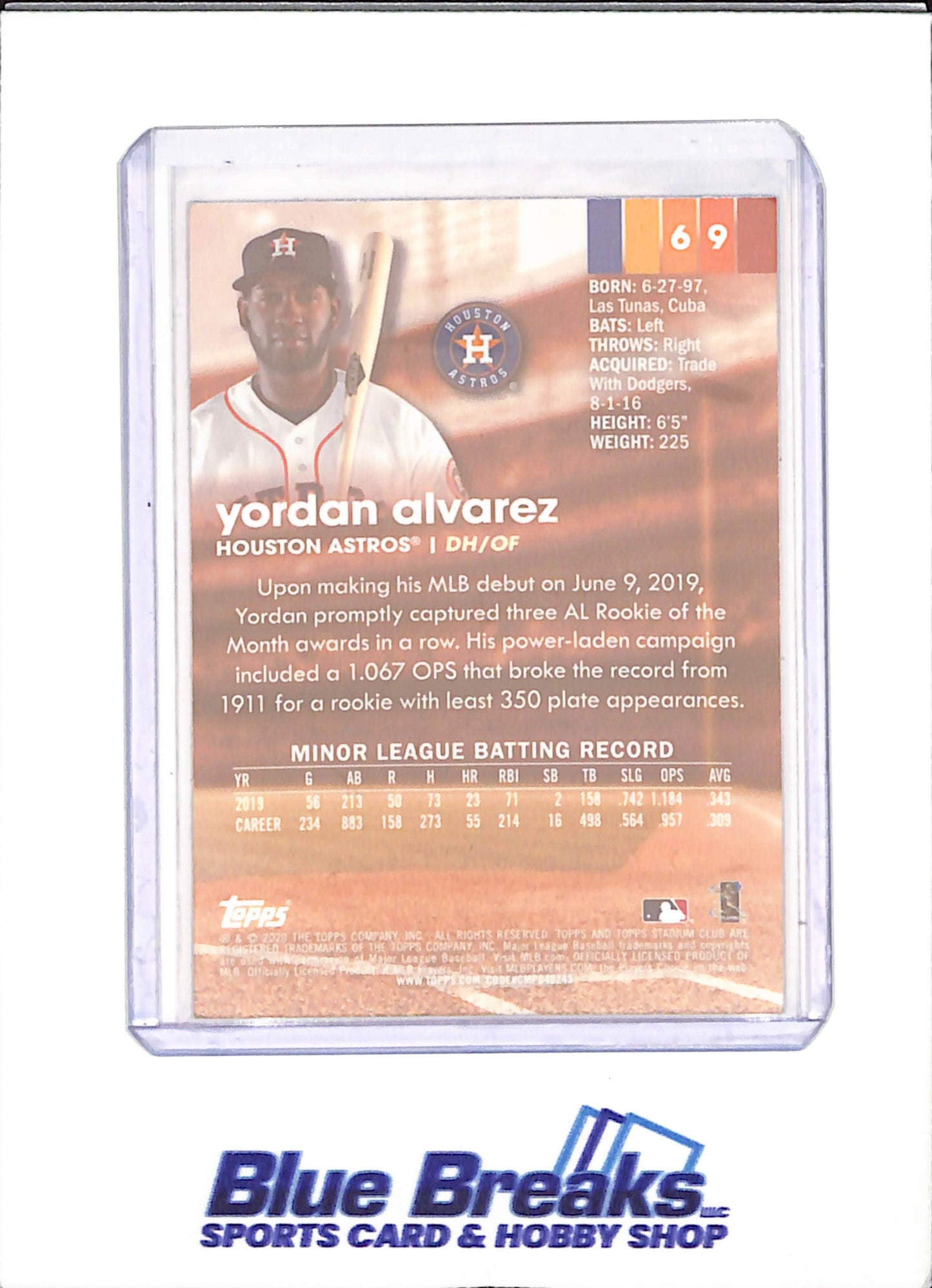 2020 Stadium Club Chrome - Yordan Alvarez - RC - Houston Astros - Baseball - #69 - drop