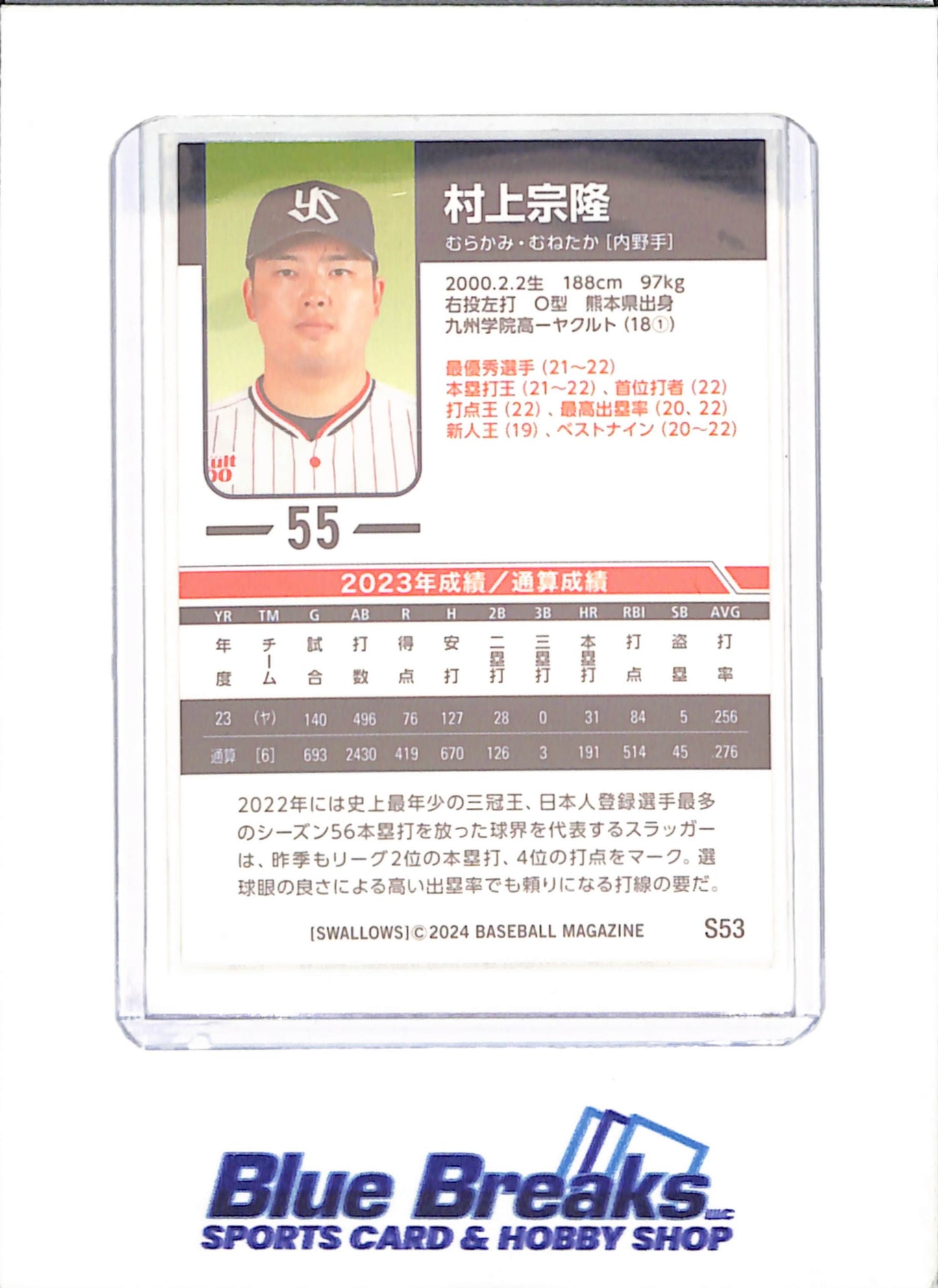 2024 BBM - Munetaka Murakami - Tokyo Yakult Swallows - Japanese Baseball - Baseball - #S53 - drop