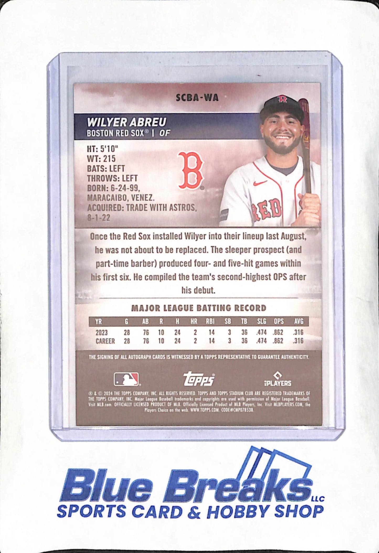 2024 Topps Stadium Club - Wilyer Abreu - Autograph - RC - Boston Red Sox - Baseball - #SCBA-WA