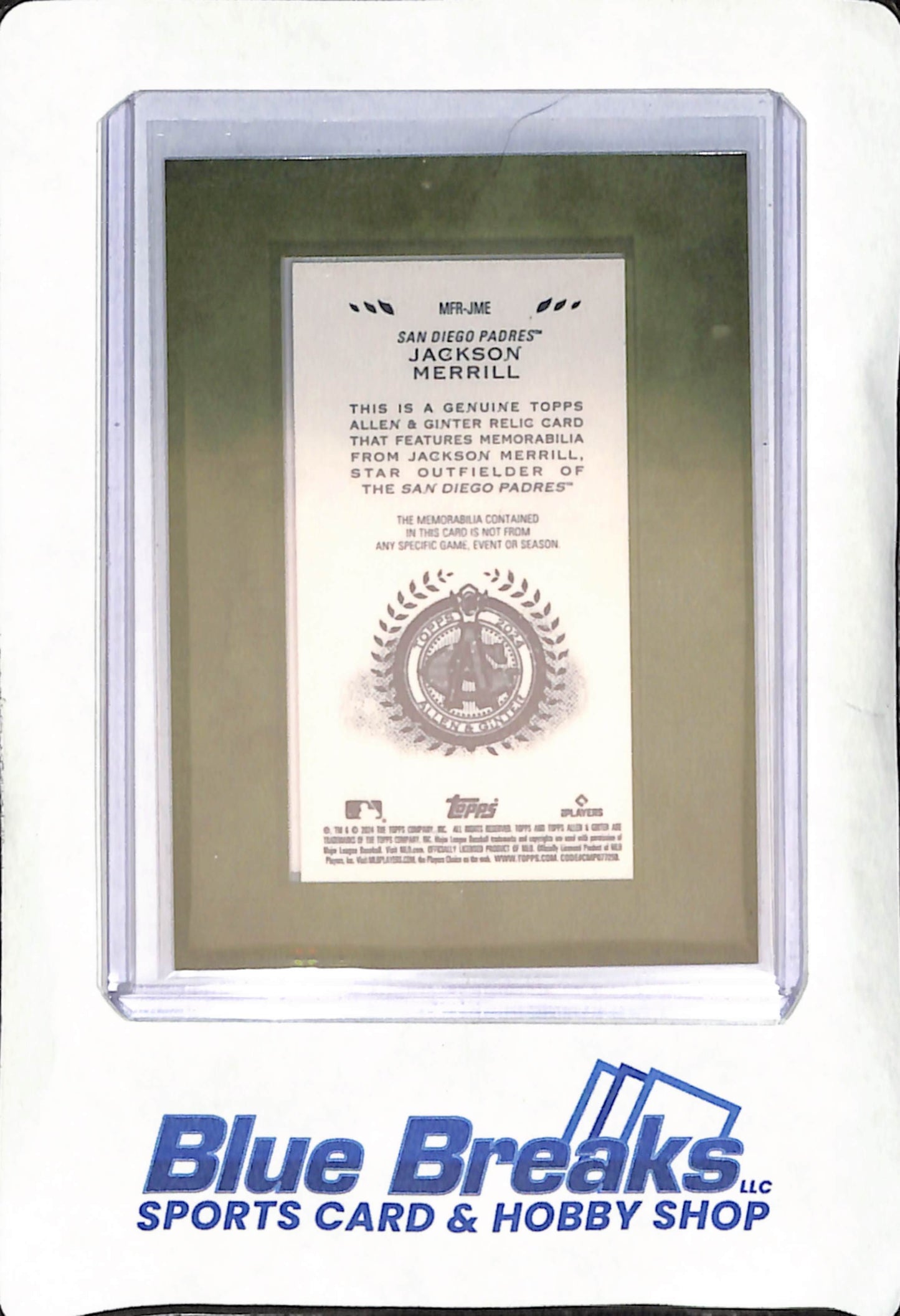2024 Topps Allen & Ginter - Jackson Merrill - Framed Mini Relic - San Diego Padres - Baseball - RC - #MFR-JME