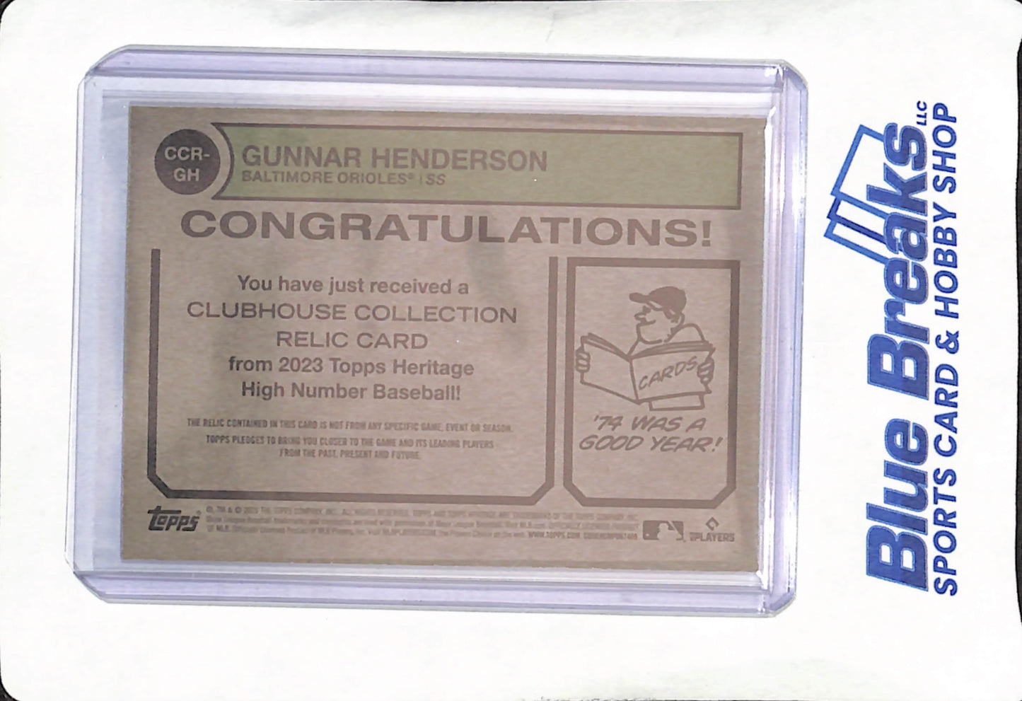 2023 Topps Heritage - Gunnar Henderson - Game-used Memorabilia - Clubhouse Collection - RC - Baltimore Orioles - Baseball - #CCR-GH
