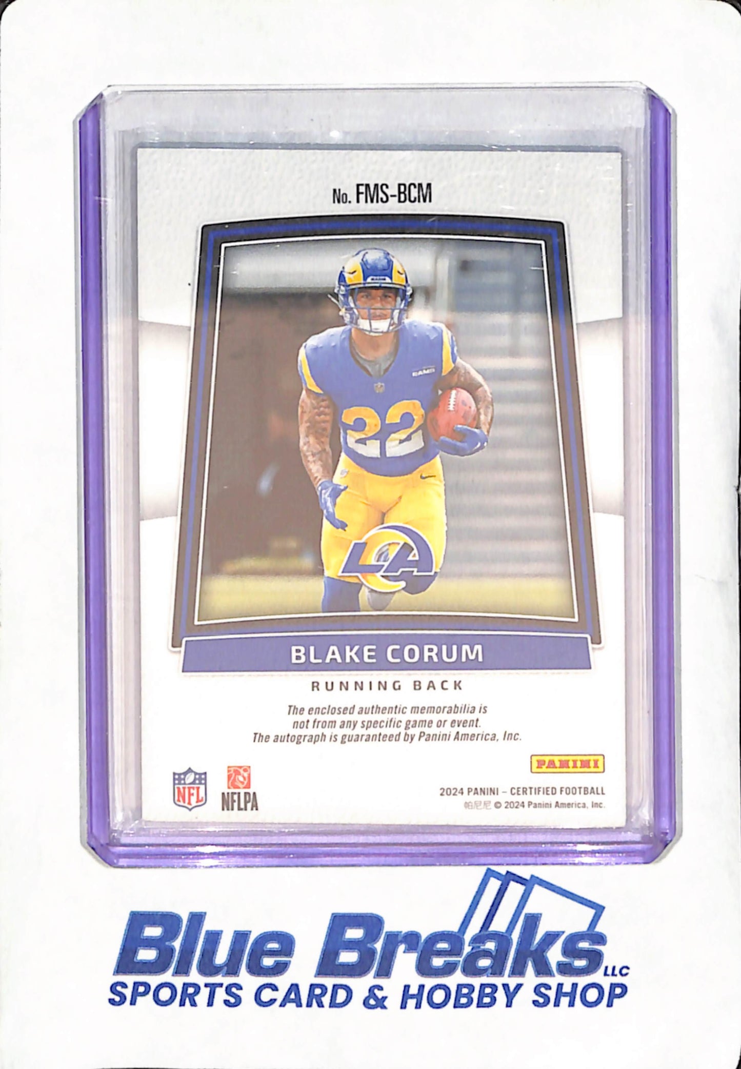 2024 Panini Certified - Blake Corum - Blue RPA Freshman Fabric - Autograph - RC - 2/20 - Los Angeles Rams - Football - #FMS-BCM