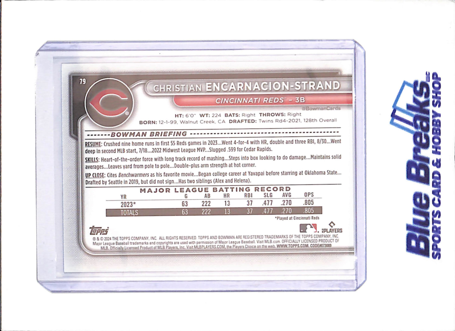 2024 Bowman - Christian Encarnation-Strand - 3/199 - Purple Bandana Border - RC - Cincinnati Reds - Baseball - #79 - drop