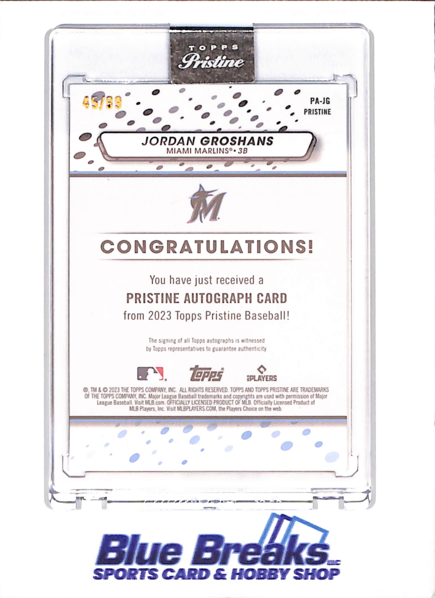 2023 Topps Pristine - Jordan Groshans - Autograph - RC - 45/99 - Miami Marlins - Baseball - #PA-JG - drop