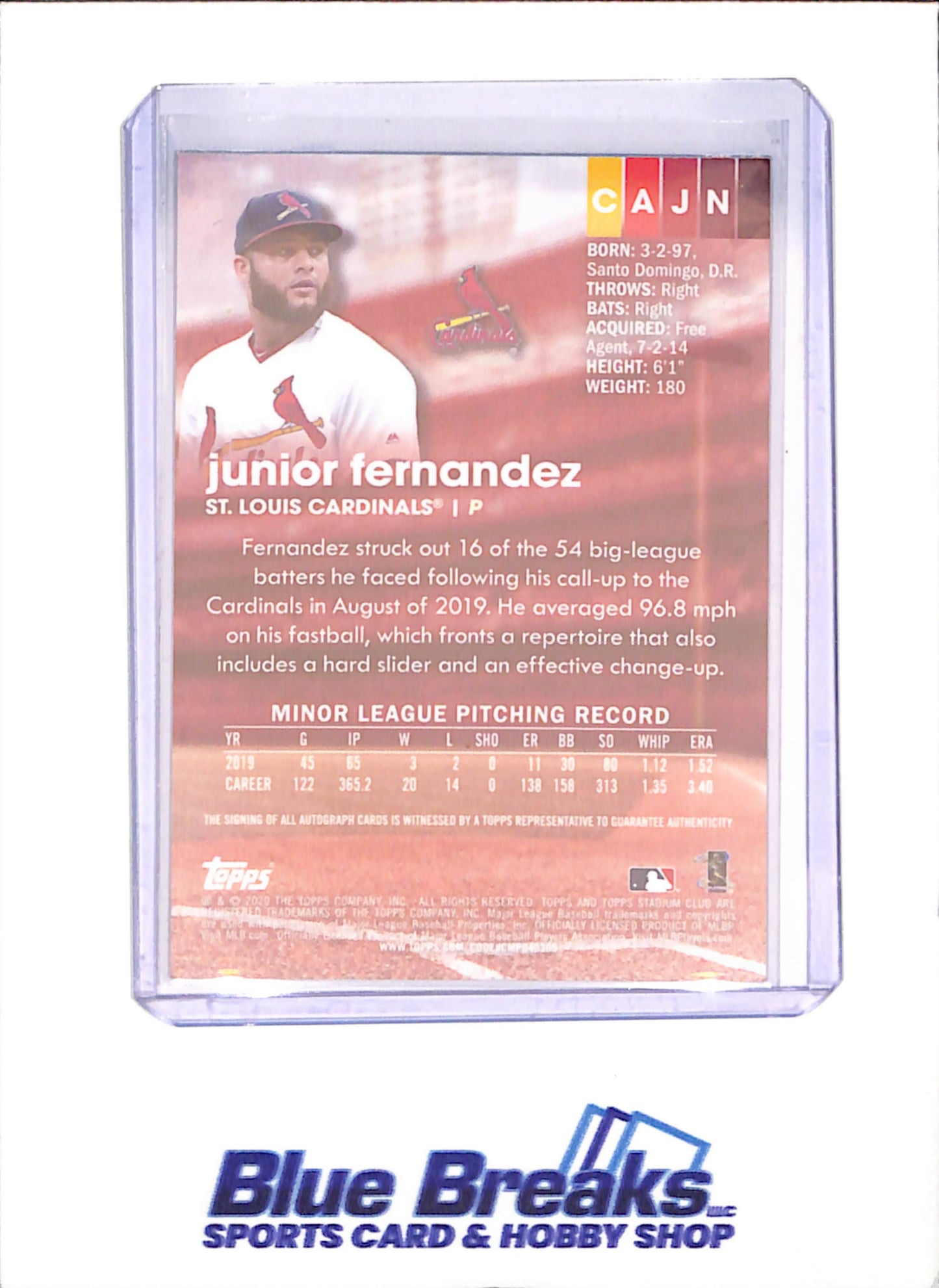 2020 Topps Stadium Club Chrome - Junior Fernandez - Autograph - RC - St Louis Cardinals - Baseball - #CAJN - drop
